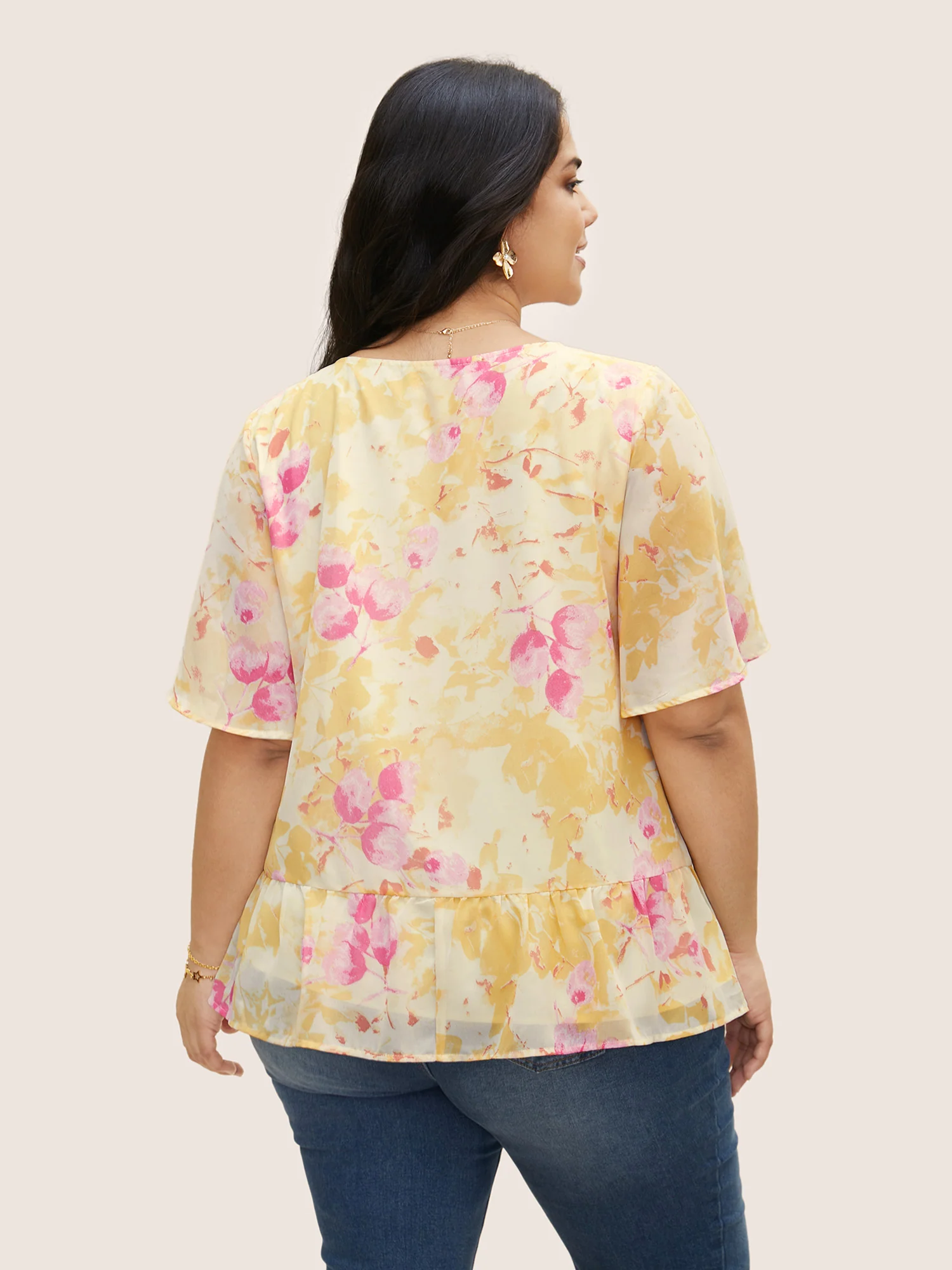 Floral Flutter Sleeve Lace Up Blouse - Image 3
