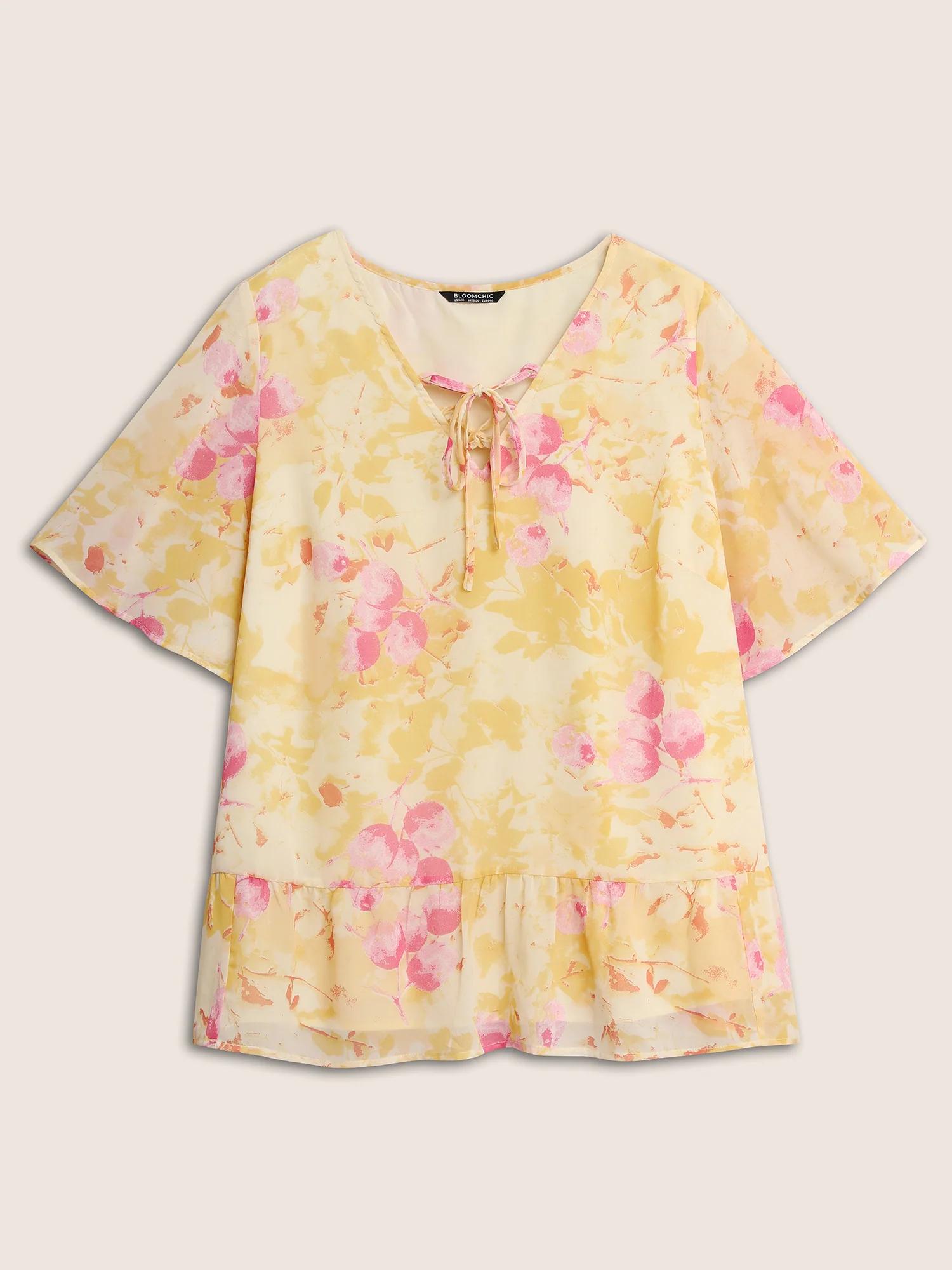 Floral Flutter Sleeve Lace Up Blouse - Image 7