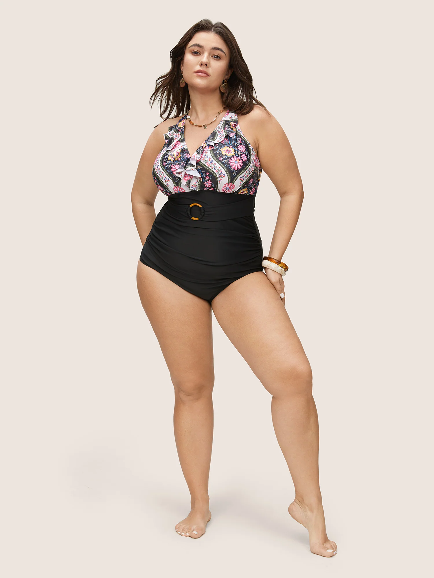 Floral Flutters Buckle Detail One Piece Swimsuit - Image 4