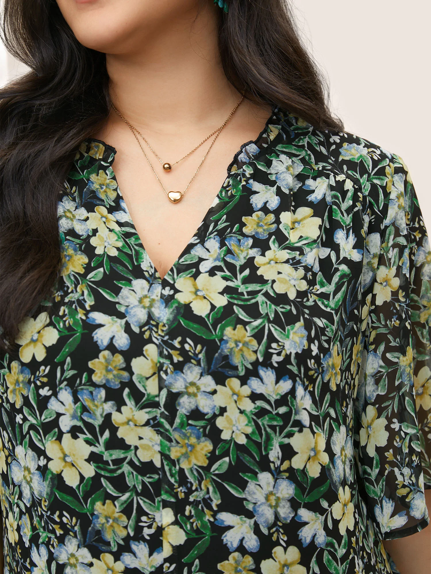 Floral Frill Trim Flutter Sleeve Blouse - Image 3