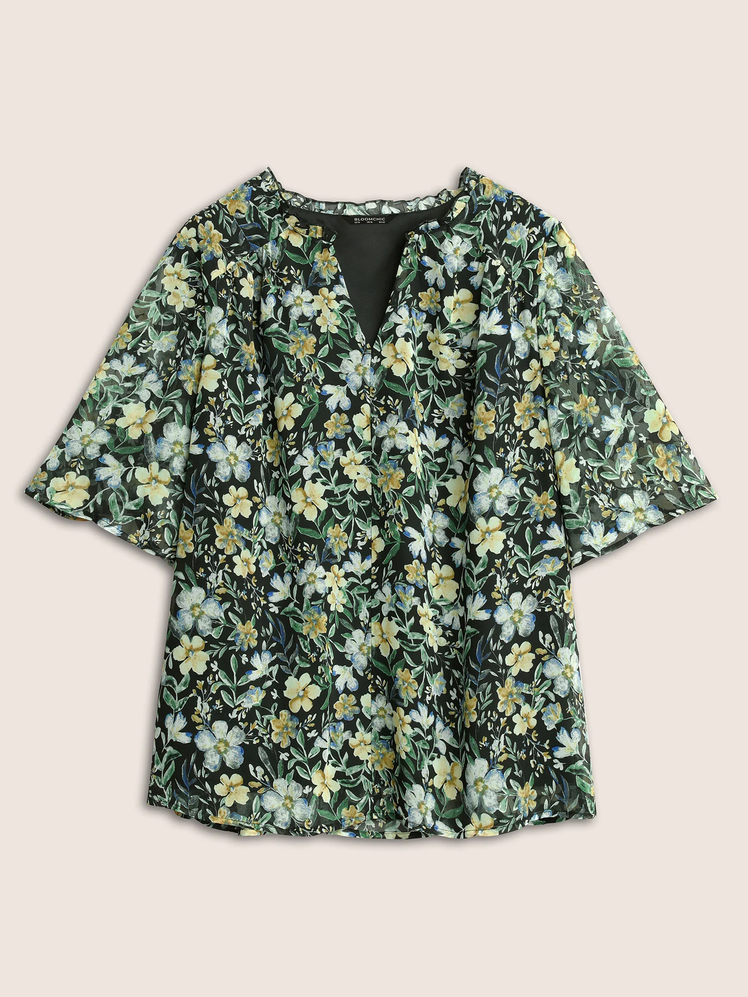 Floral Frill Trim Flutter Sleeve Blouse - Image 7
