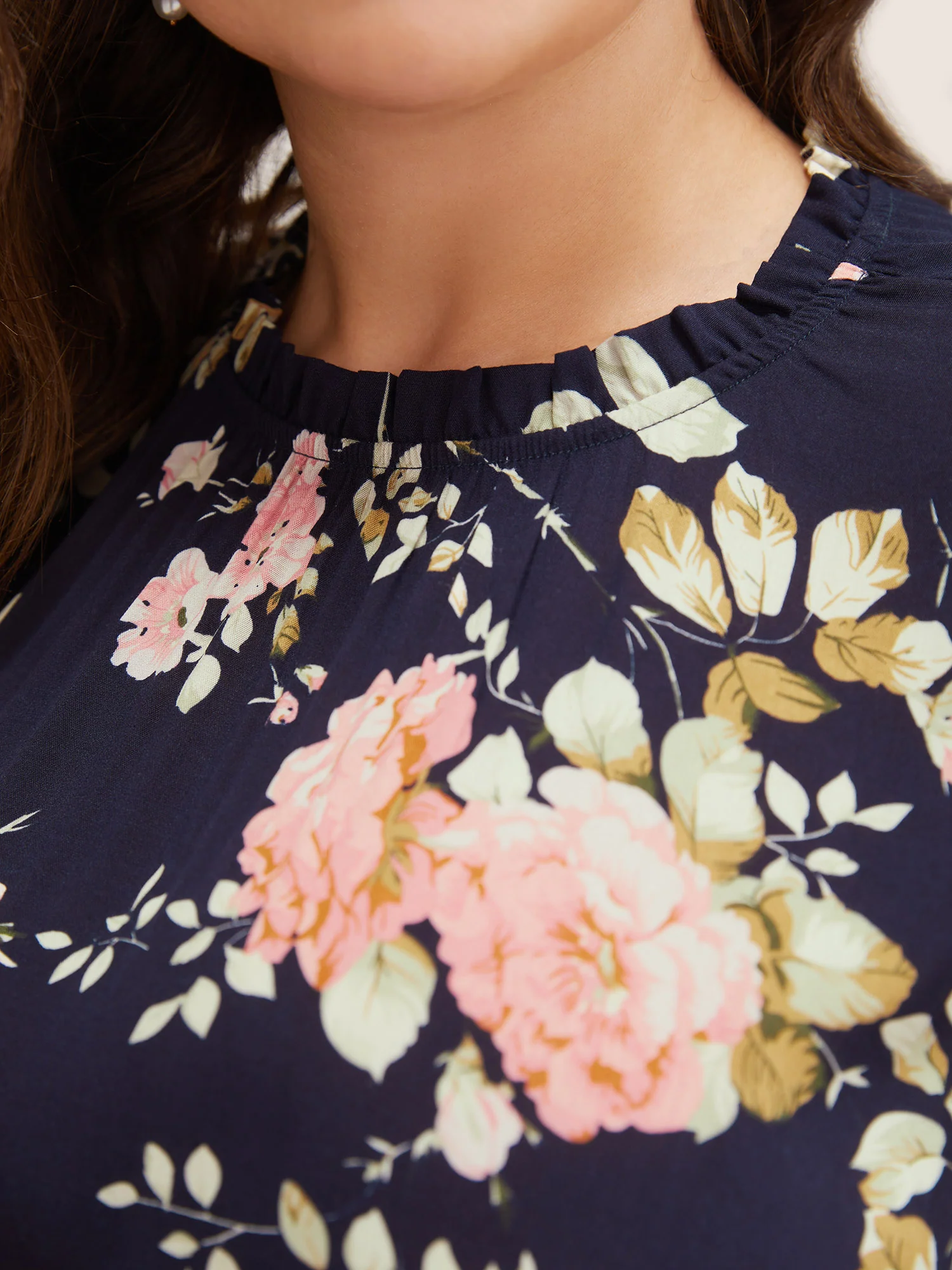 Floral Frill Trim Mock Neck Pocket Ruffle Belted Cap Sleeve Dress - Image 6
