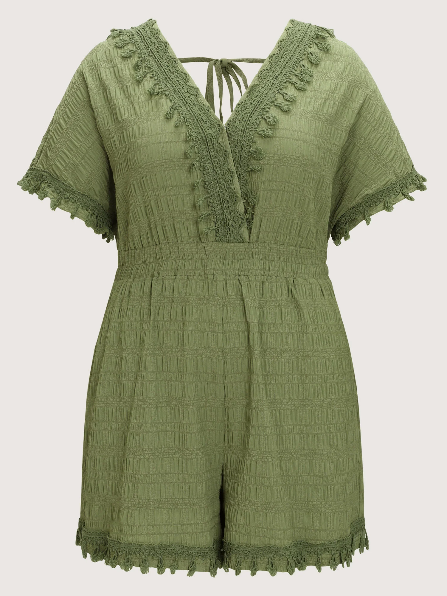 Floral Fringe Lace Neckline Romper - Image 7