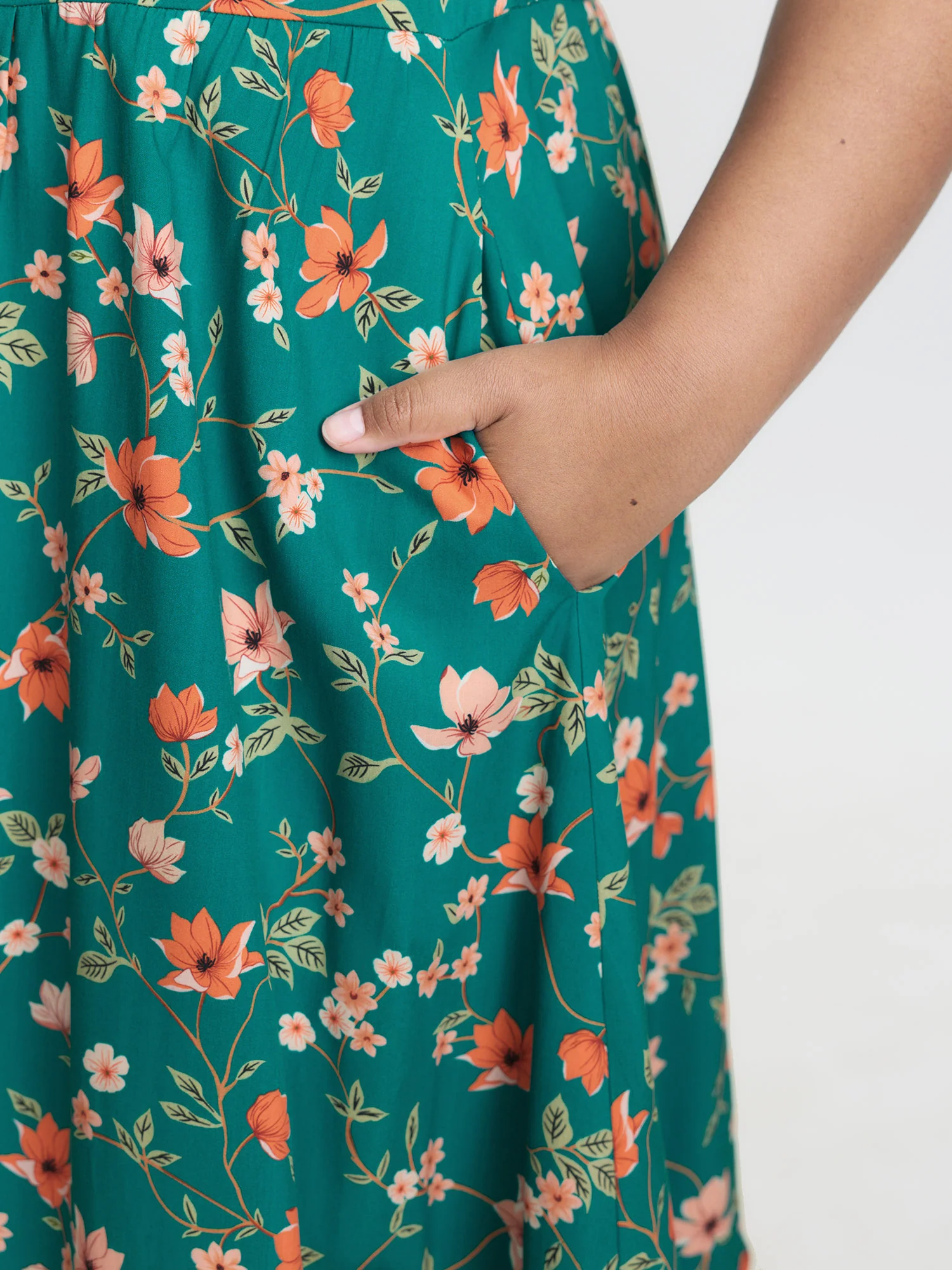 Floral Fun Lace Trim Shirred Midi Dress - Image 3