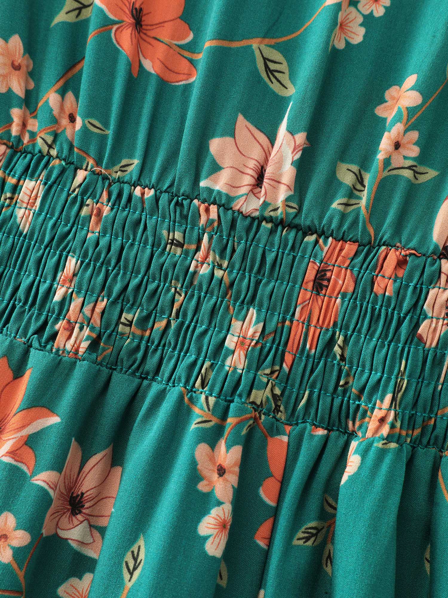Floral Fun Lace Trim Shirred Midi Dress - Image 5