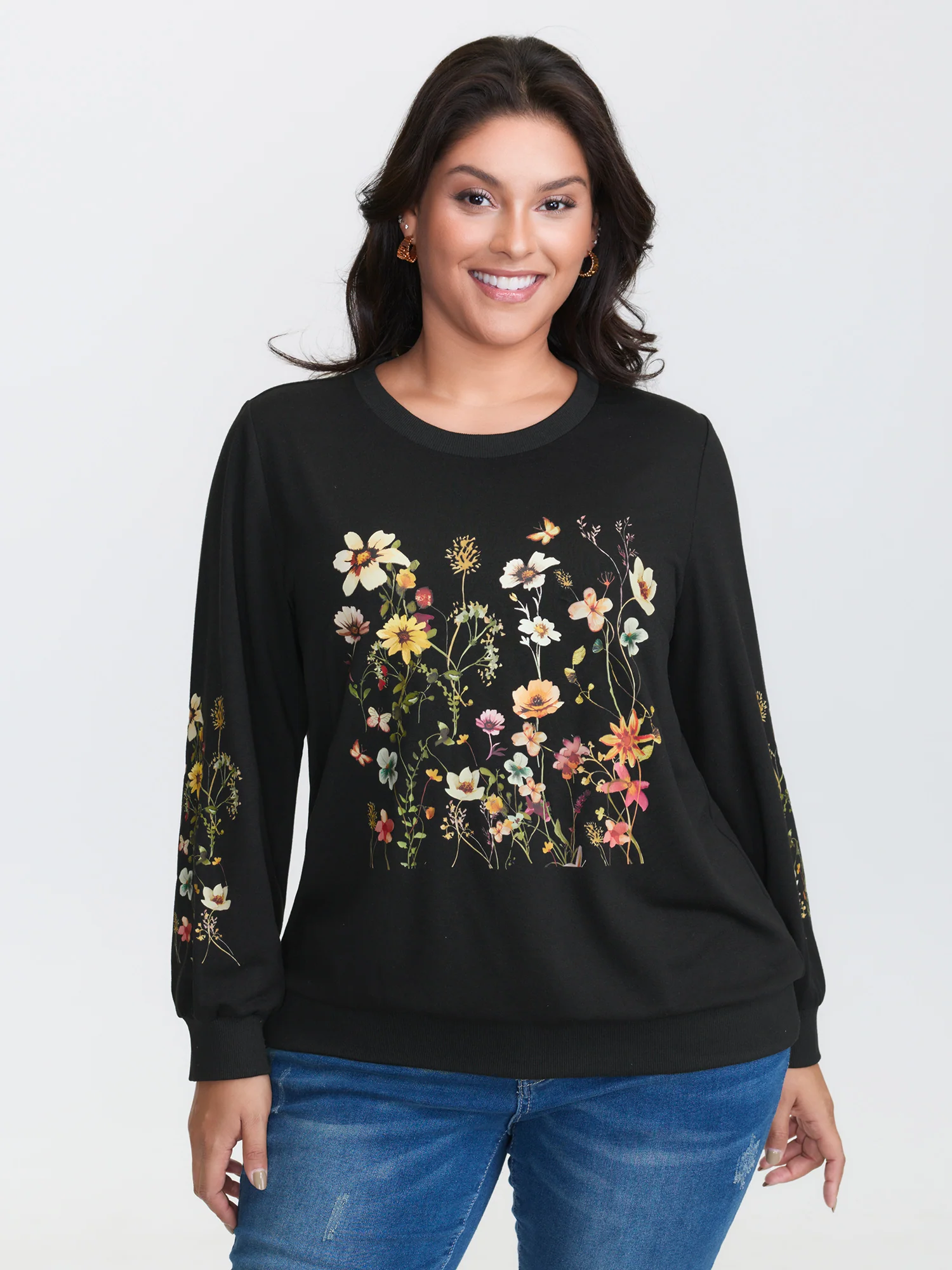 Floral Fun Stretchy Cuffs Sweatshirt - Image 2