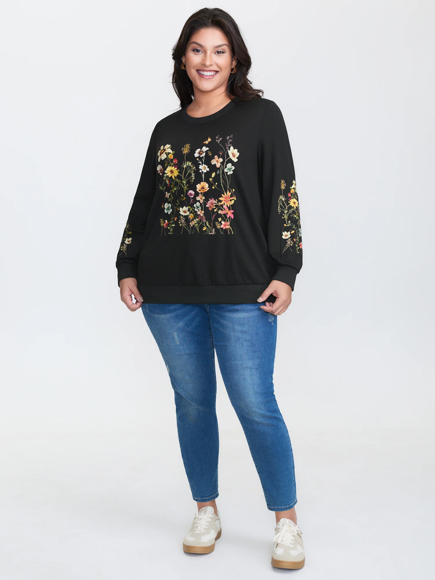 Floral Fun Stretchy Cuffs Sweatshirt - Image 3
