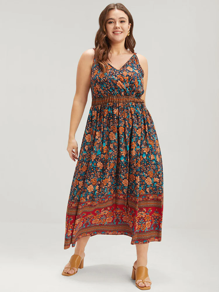 Floral Gathered Button Pocket Cami Maxi Dress - Image 3