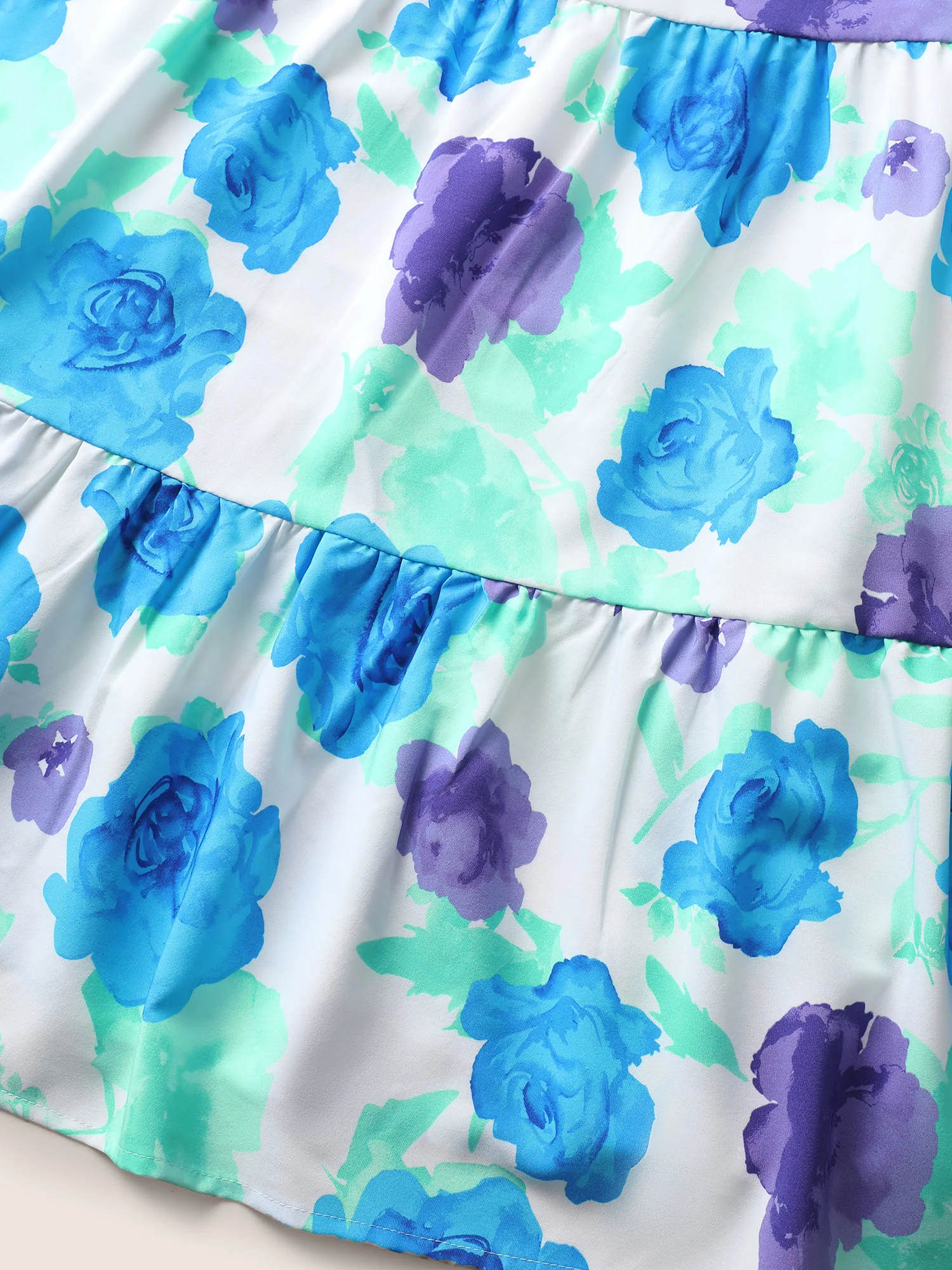 Floral Gathered Ruffle Cap Sleeve Belted Dress - Image 6