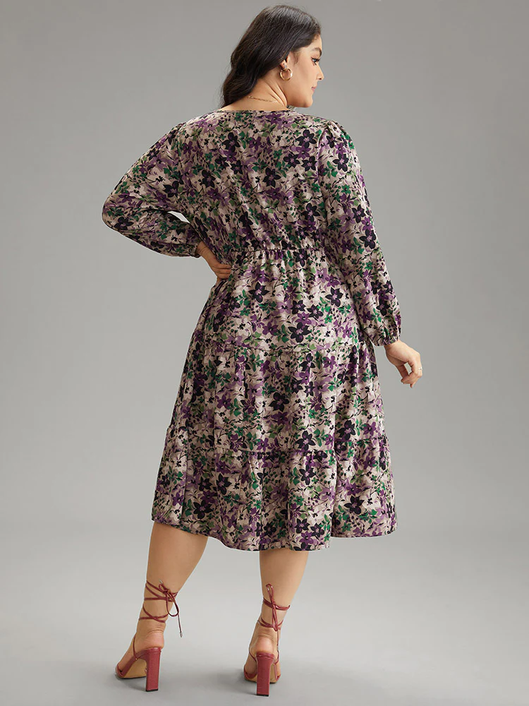 Floral Gathered Ruffle Layered Hem Dress - Image 2