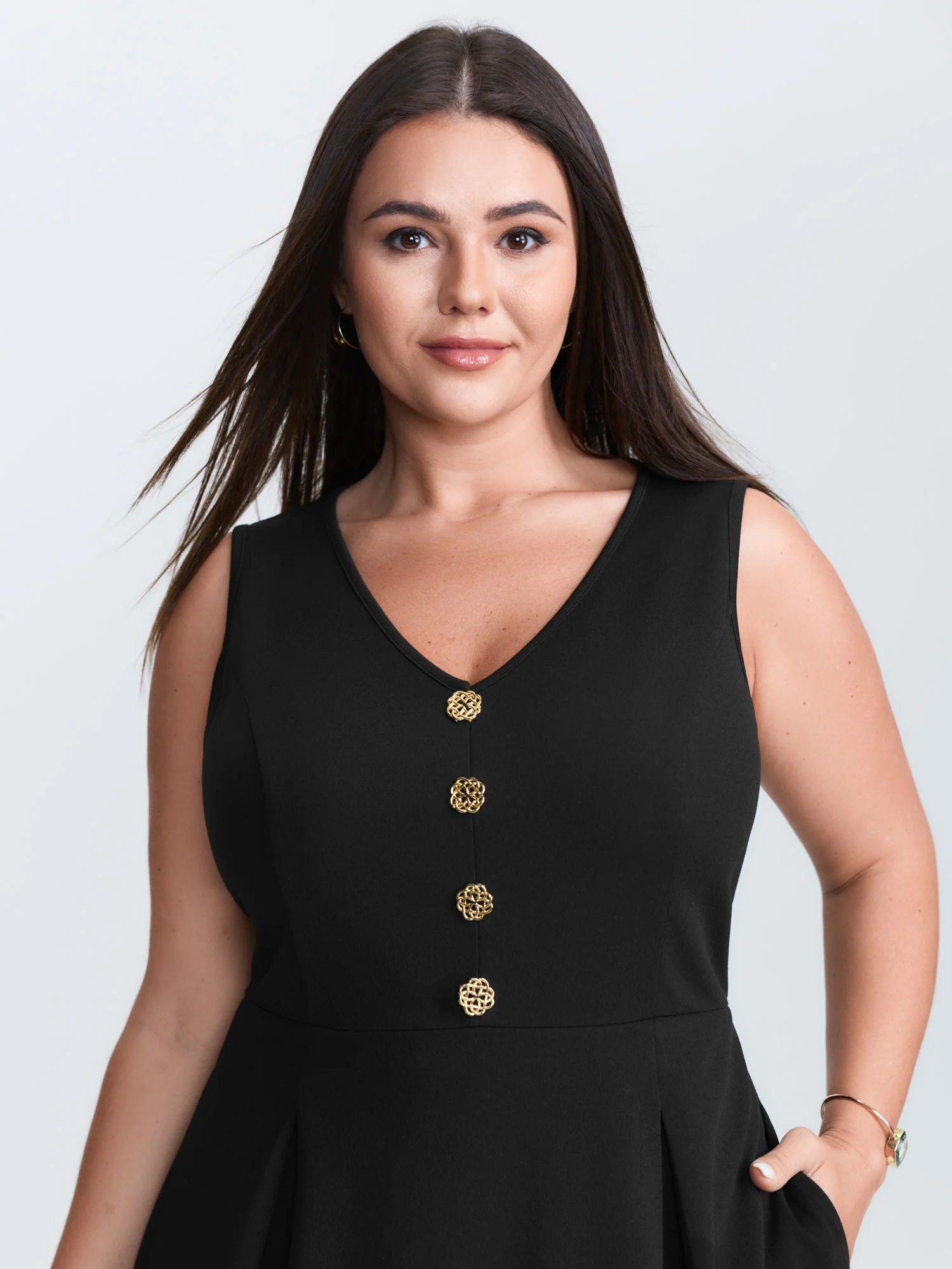 Floral Gold Button Pleated Midi Dress - Image 2
