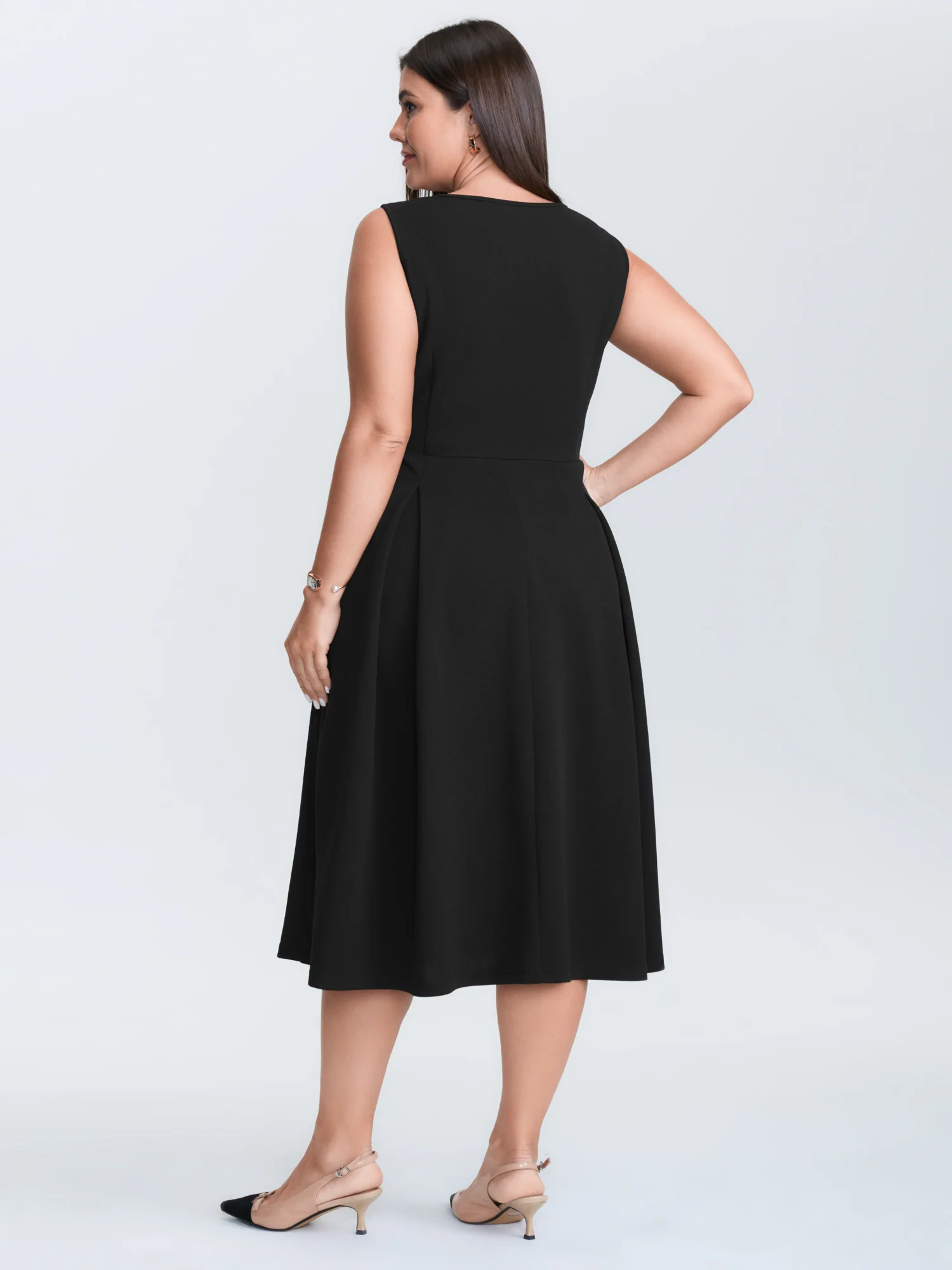 Floral Gold Button Pleated Midi Dress - Image 4
