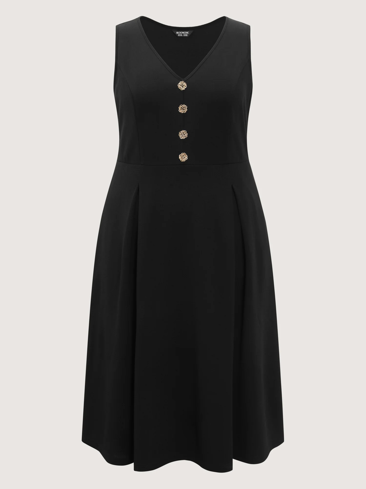 Floral Gold Button Pleated Midi Dress - Image 7