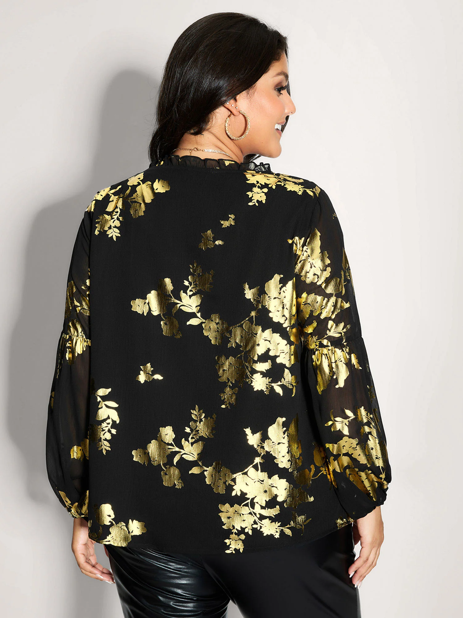 Floral Gold Stamp Sheer Button-Down Shirt - Image 4
