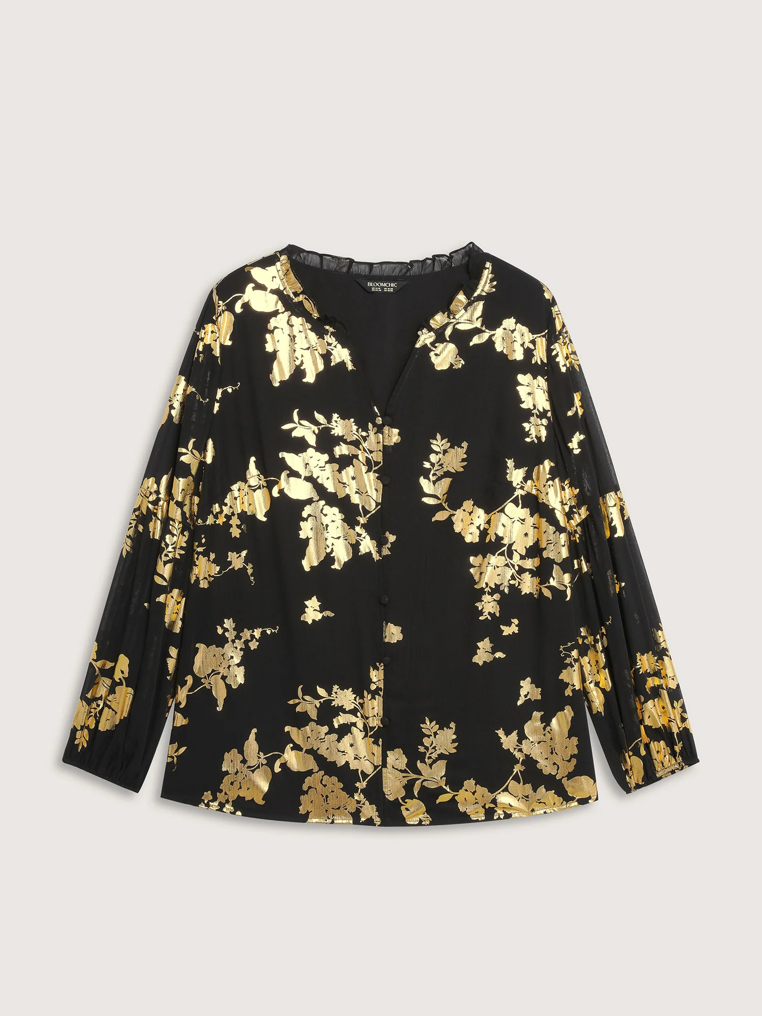 Floral Gold Stamp Sheer Button-Down Shirt - Image 7