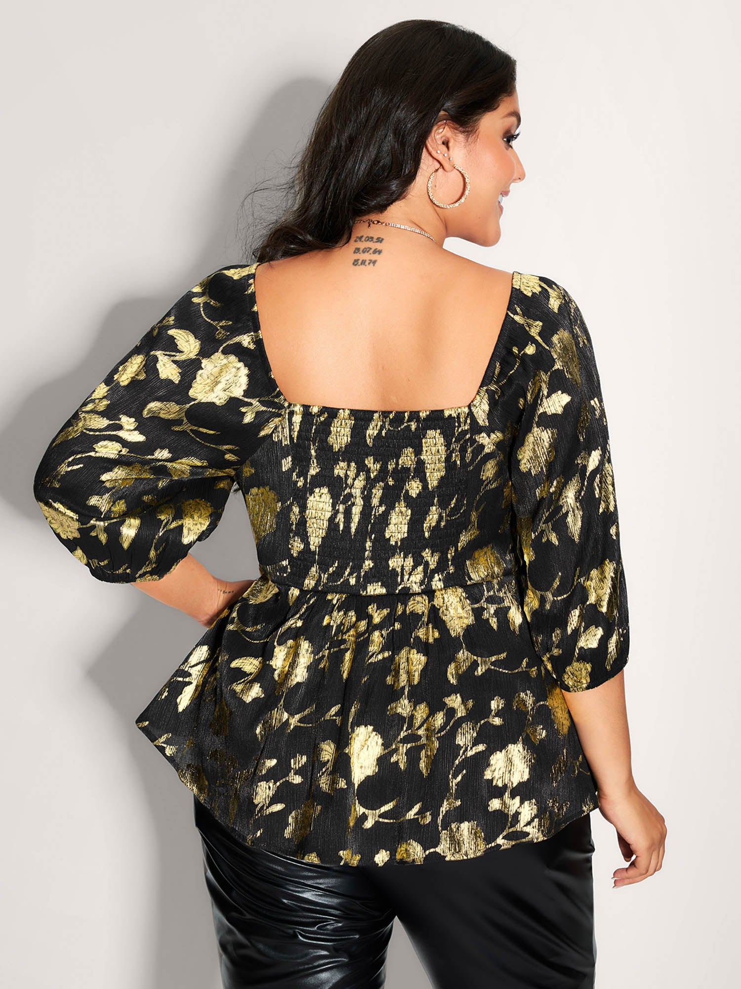 Floral Gold Stamp Smocked Blouse - Image 4