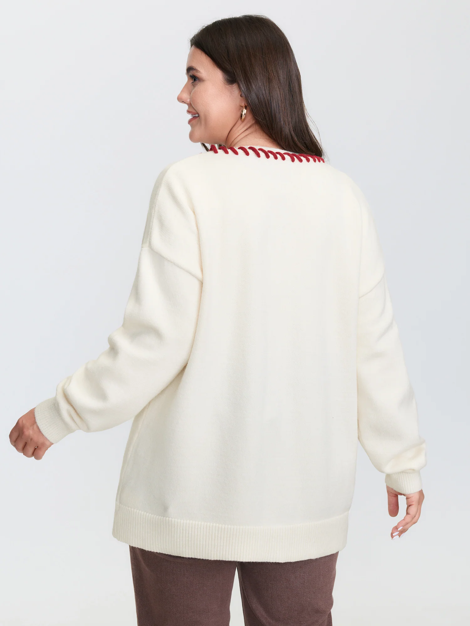 Floral Handmade Stitches Jacquard Knit Cardigan - Image 4
