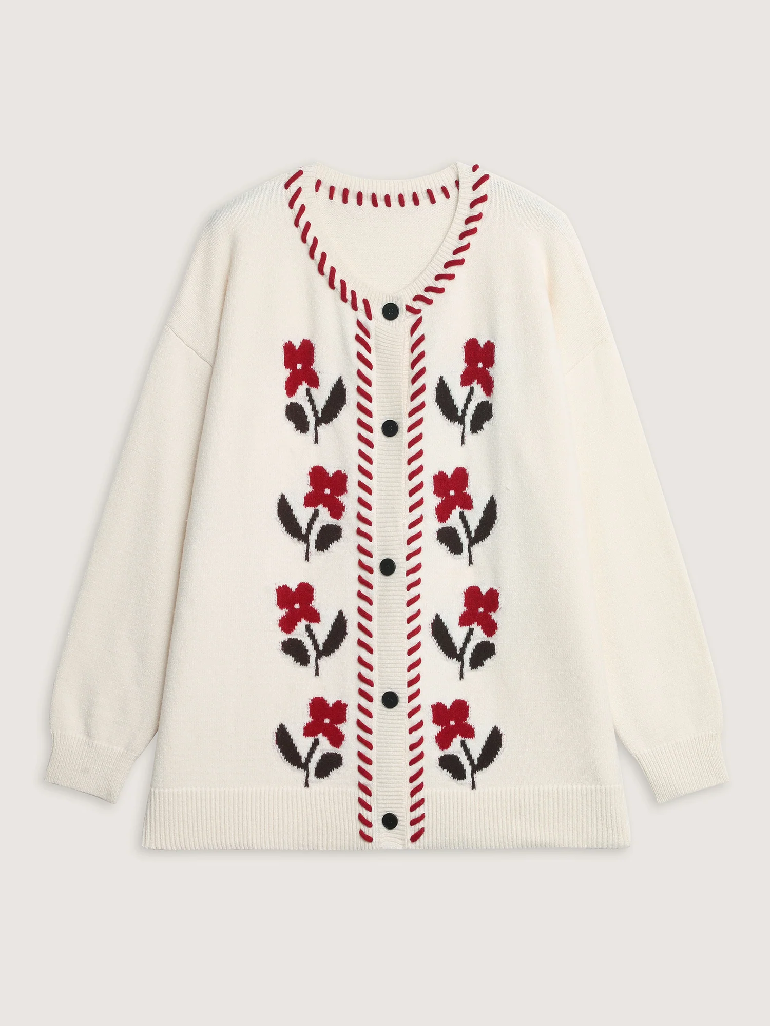 Floral Handmade Stitches Jacquard Knit Cardigan - Image 7