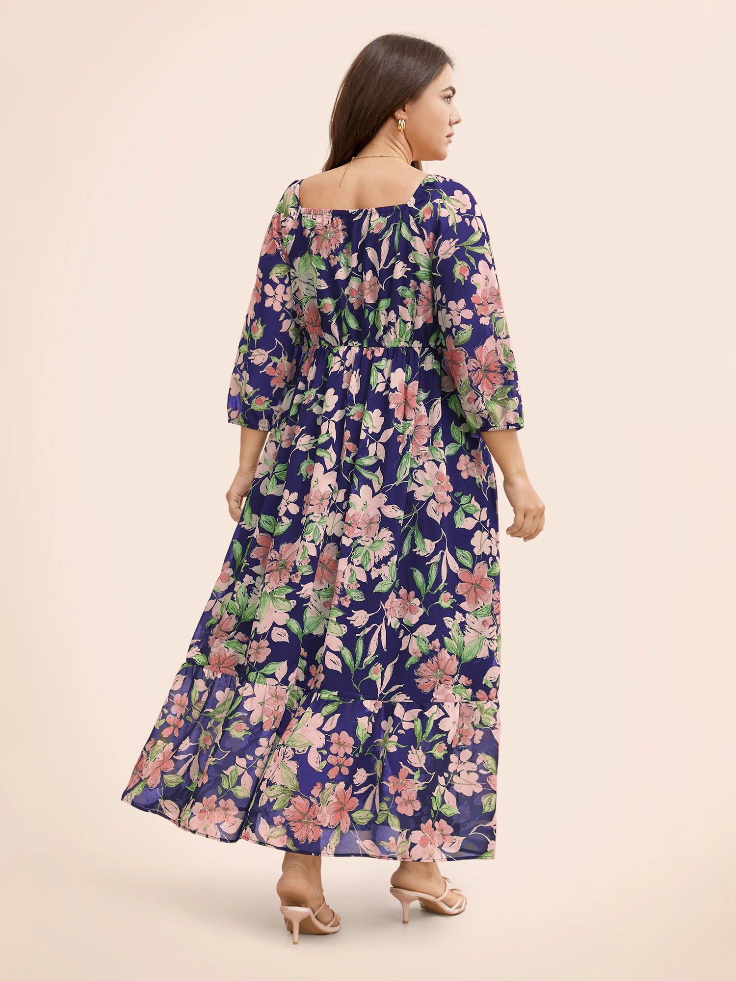Floral Heart Neckline Woven Ribbon Gathered Dress - Image 11