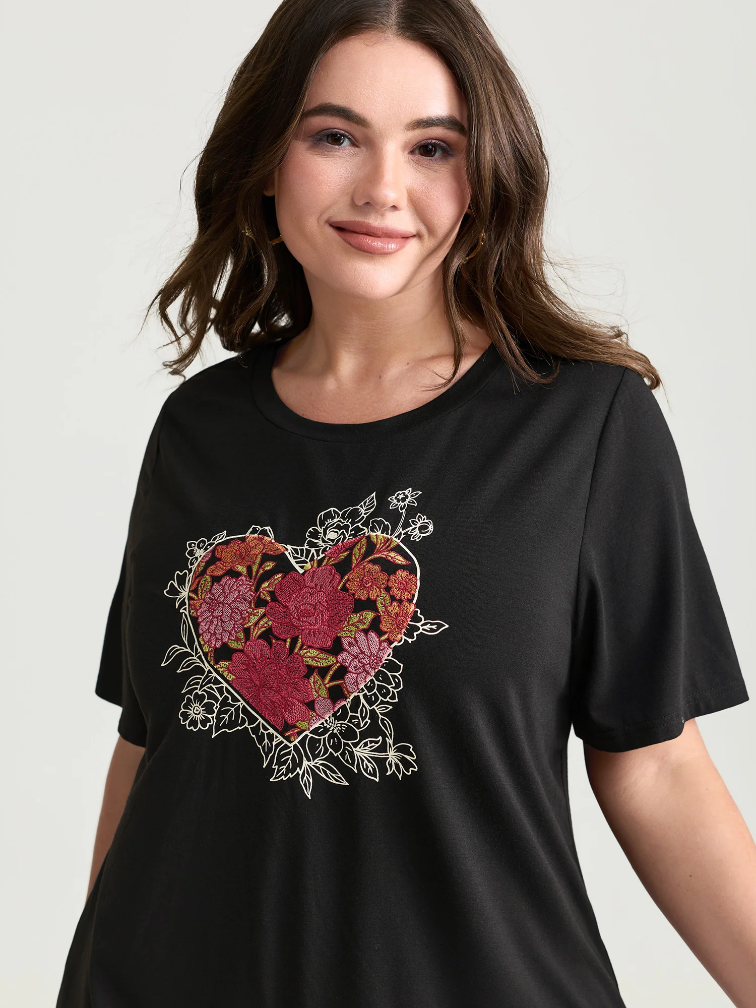 Floral Heart Plain Stretchy T-Shirt - Image 2