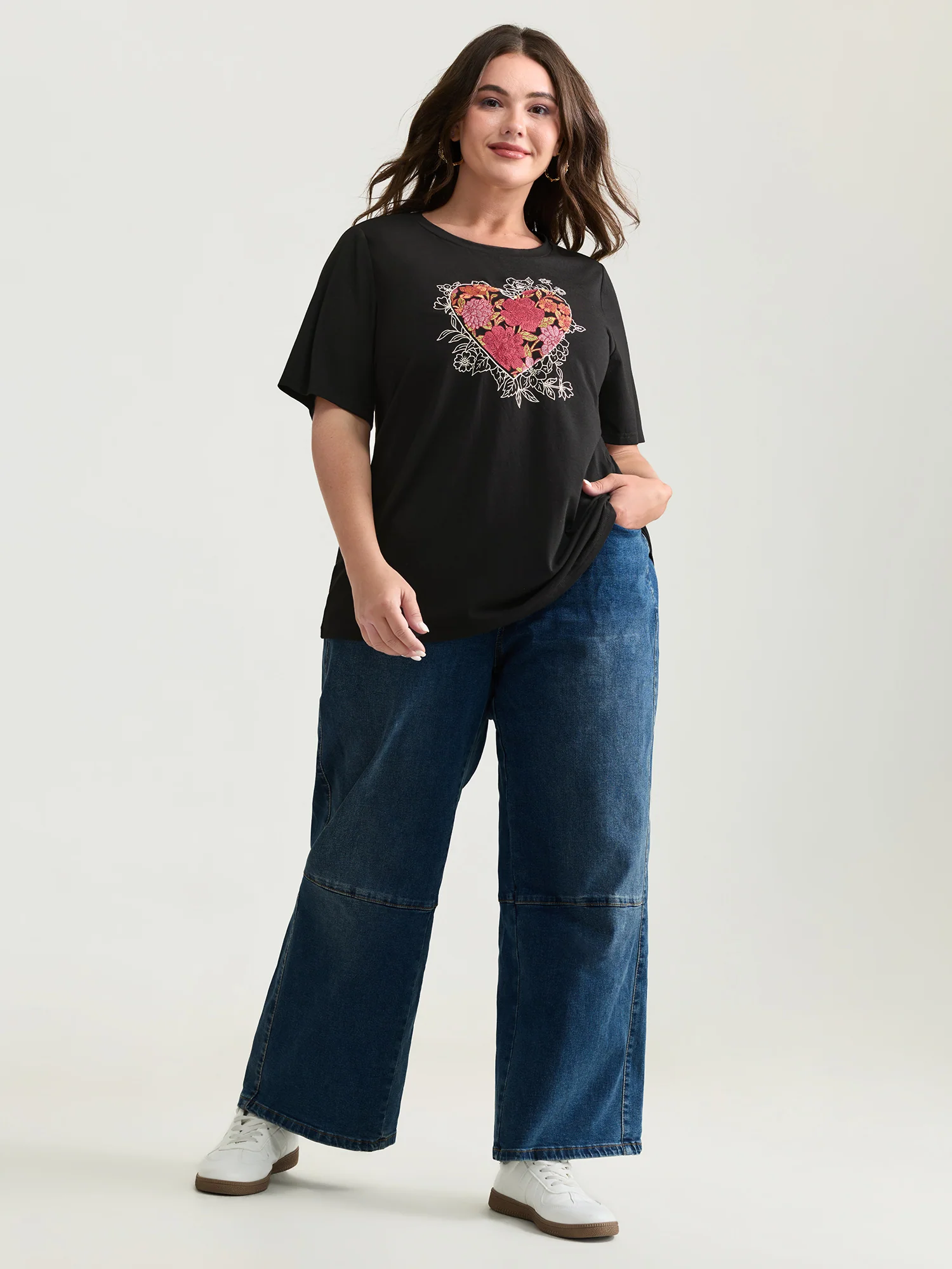 Floral Heart Plain Stretchy T-Shirt - Image 3