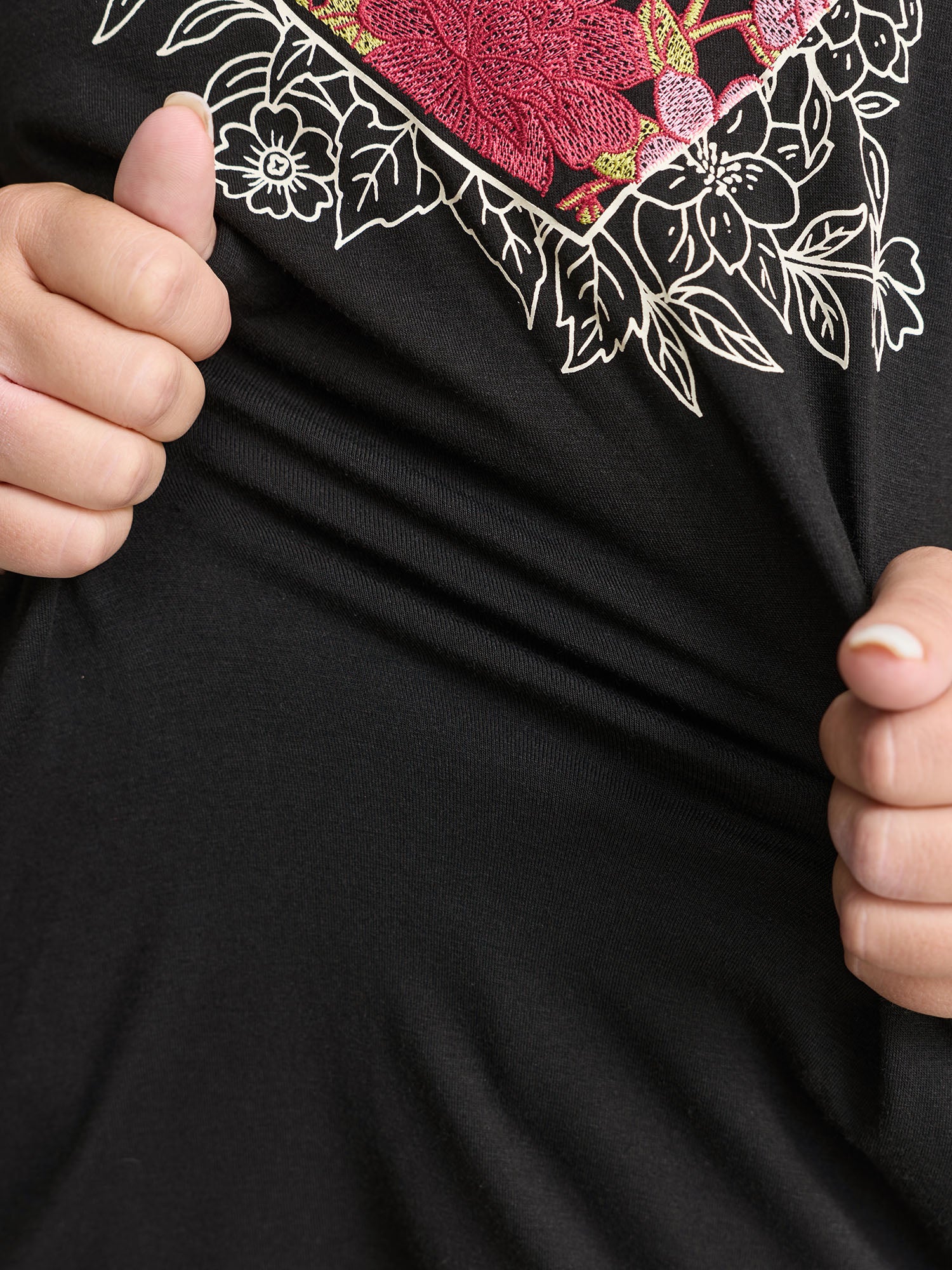Floral Heart Plain Stretchy T-Shirt - Image 4