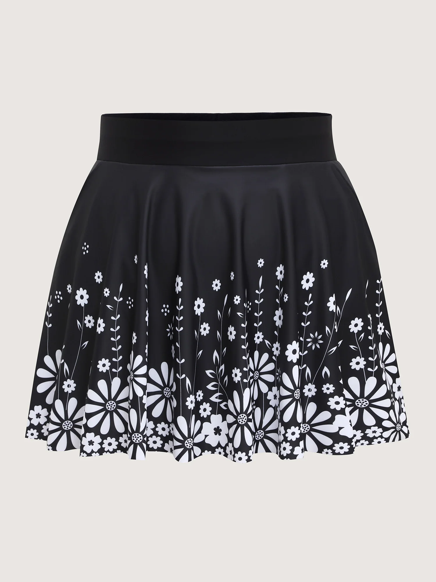 Floral Hem Pockets Pleated Swim Bottoms - Image 7