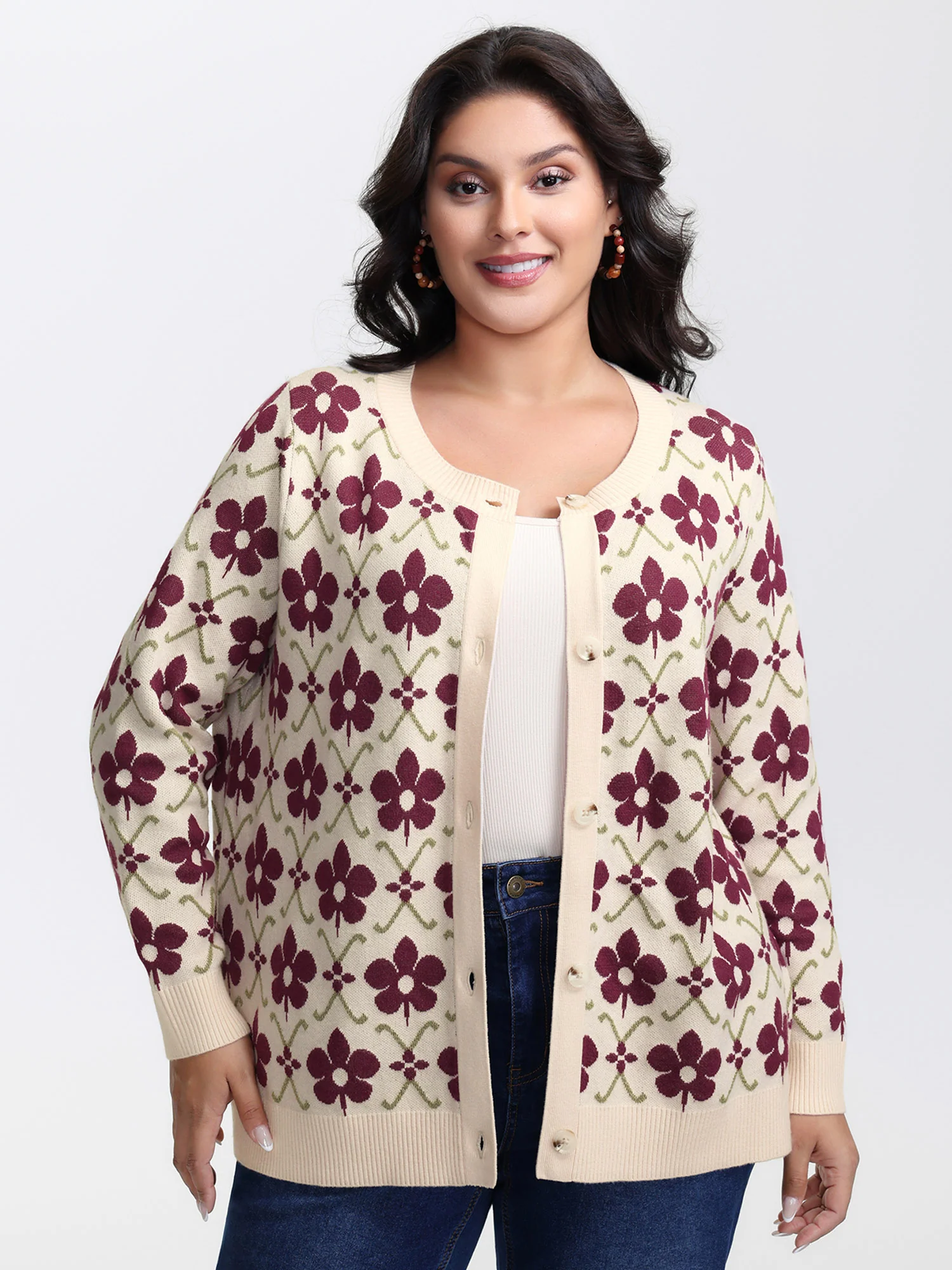 Floral Jacquard Button Knit Cardigan - Image 4