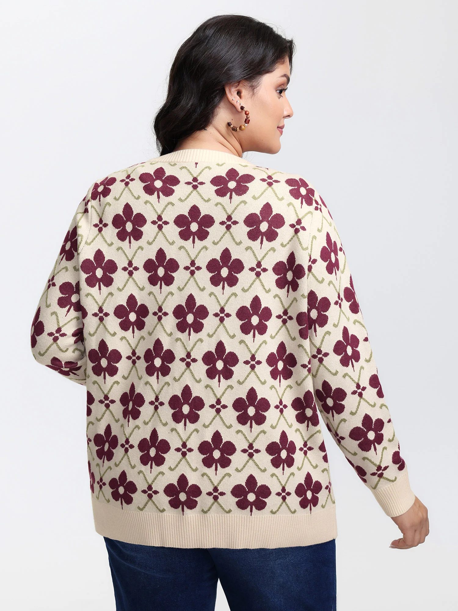 Floral Jacquard Button Knit Cardigan - Image 5