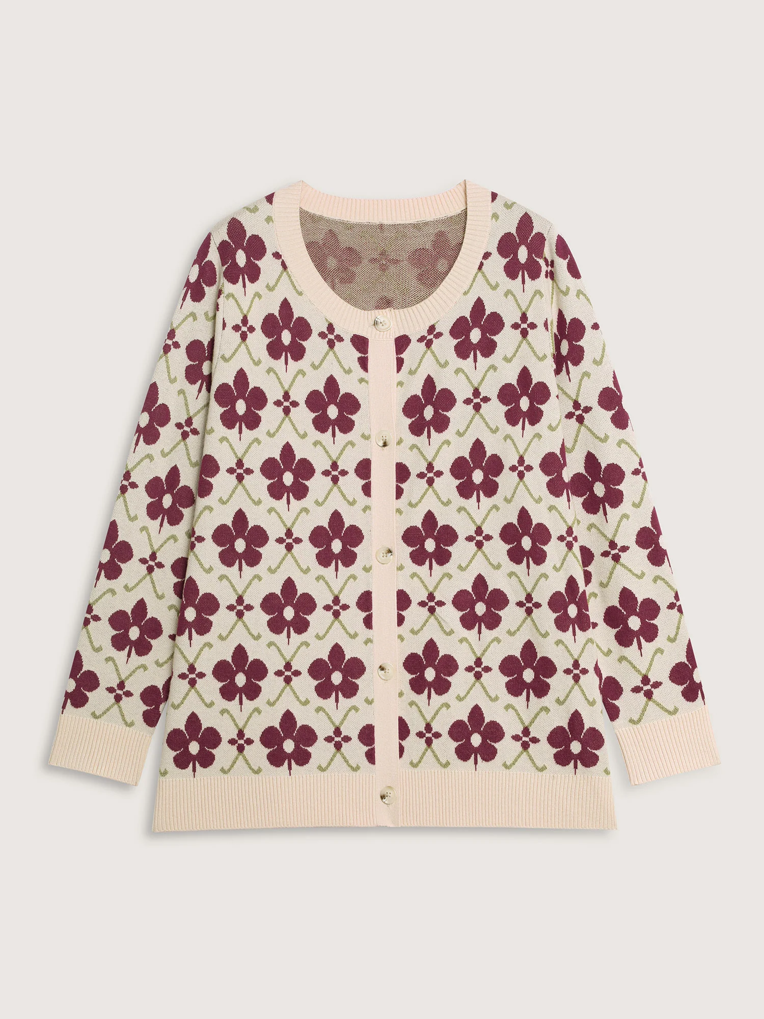 Floral Jacquard Button Knit Cardigan - Image 9