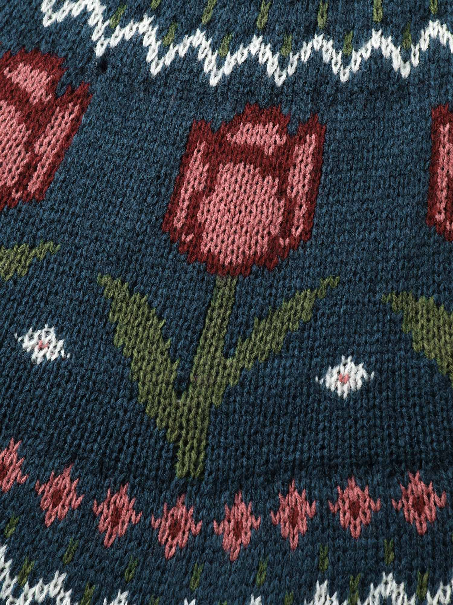 Floral Jacquard Color Contrast Pullover - Image 5
