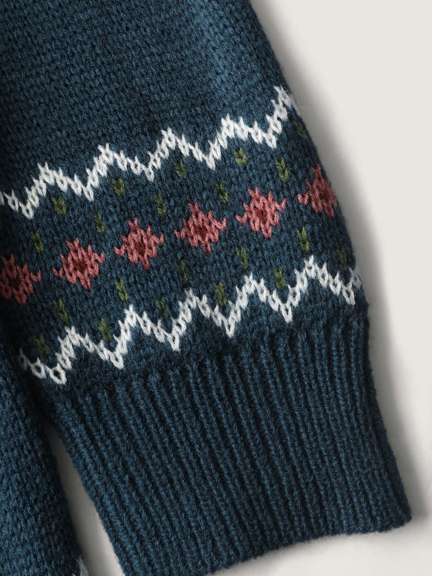 Floral Jacquard Color Contrast Pullover - Image 6
