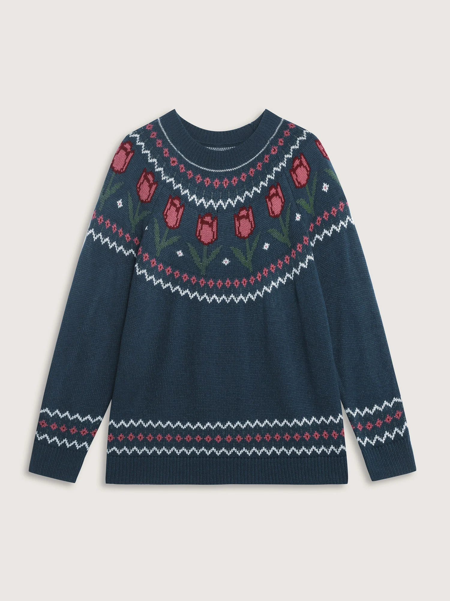 Floral Jacquard Color Contrast Pullover - Image 7