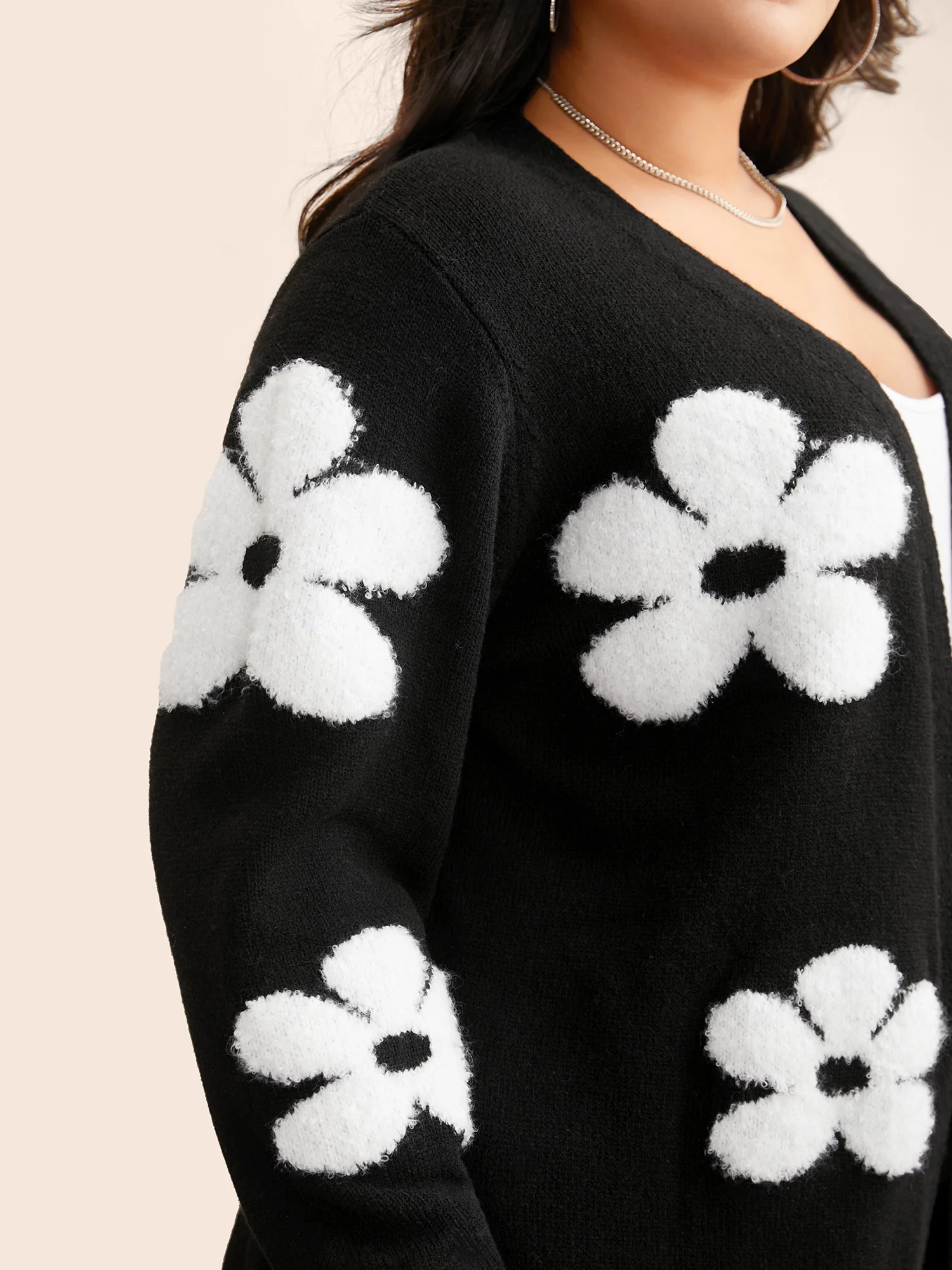 Floral Jacquard Drop Shoulder Sleeve Cardigan - Image 5