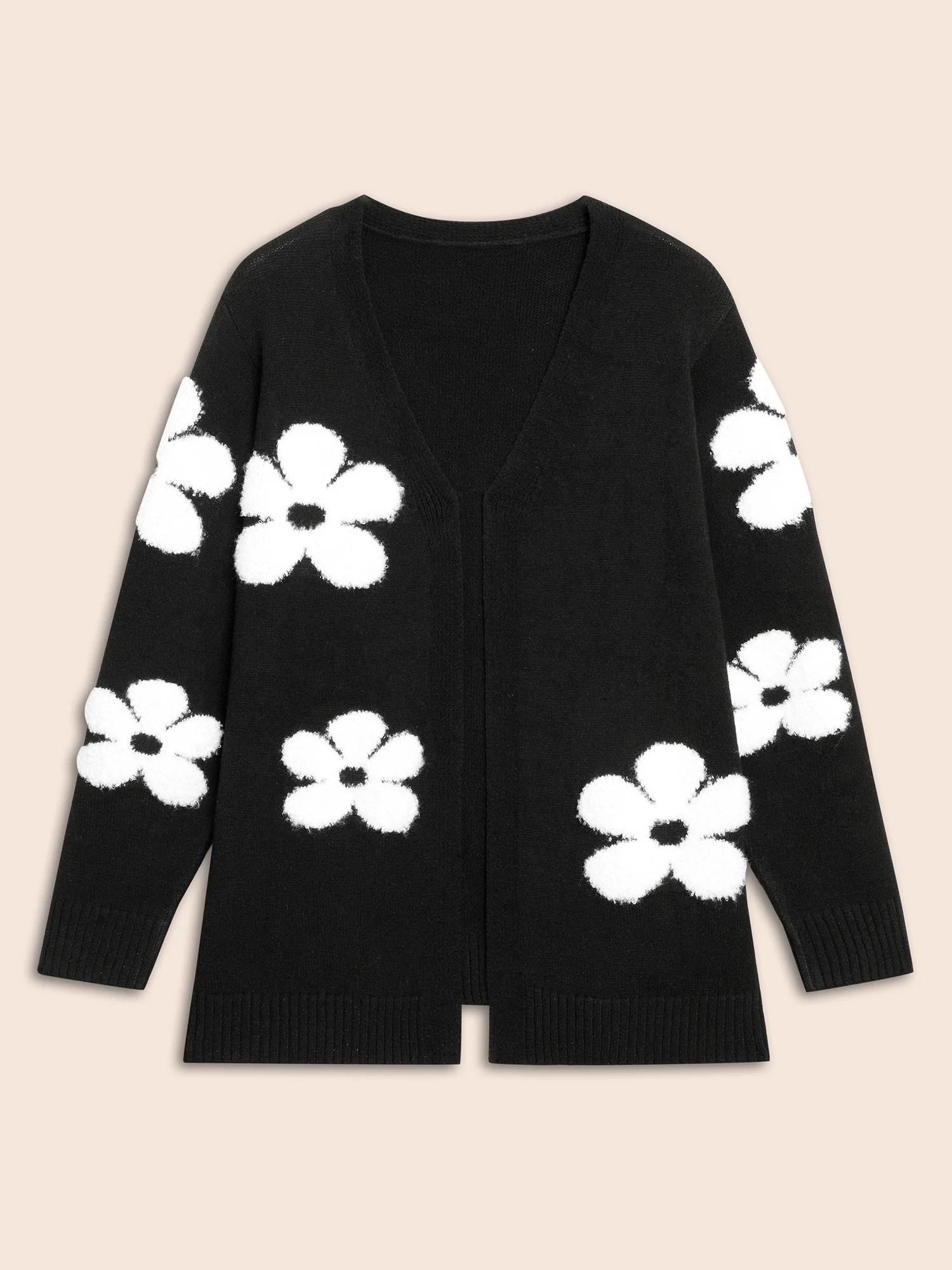 Floral Jacquard Drop Shoulder Sleeve Cardigan - Image 8