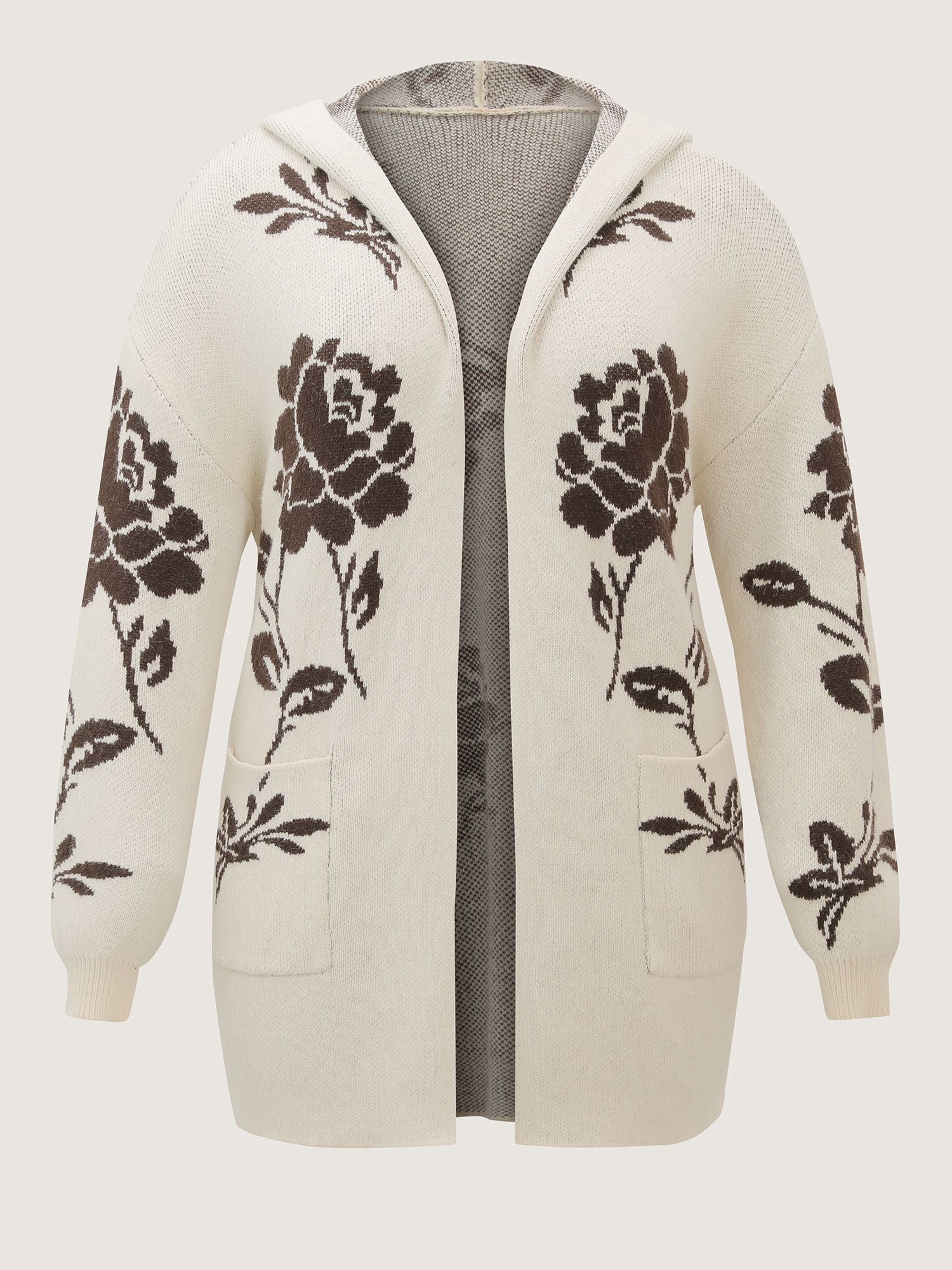 Floral Jacquard Hooded Contrast Knit Cardigan - Image 7