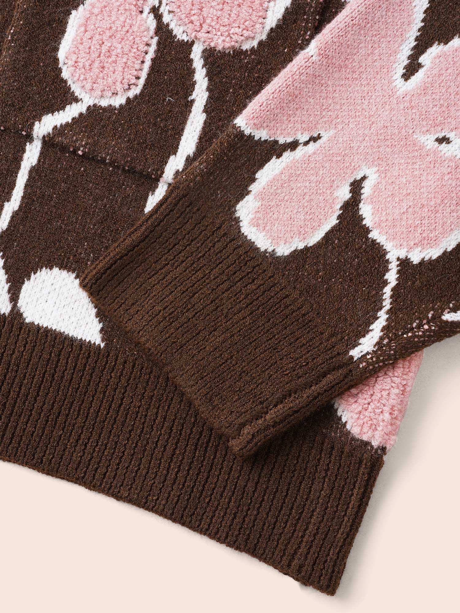 Floral Jacquard Open Front Pocket Cardigan - Image 7