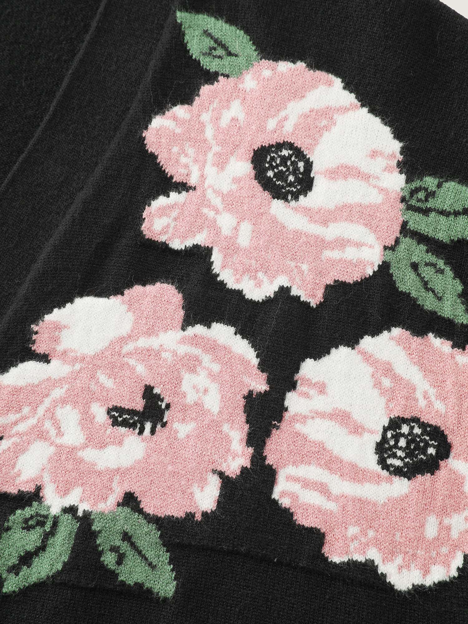 Floral Jacquard Pattern Pockets Knit Cardigan - Image 5