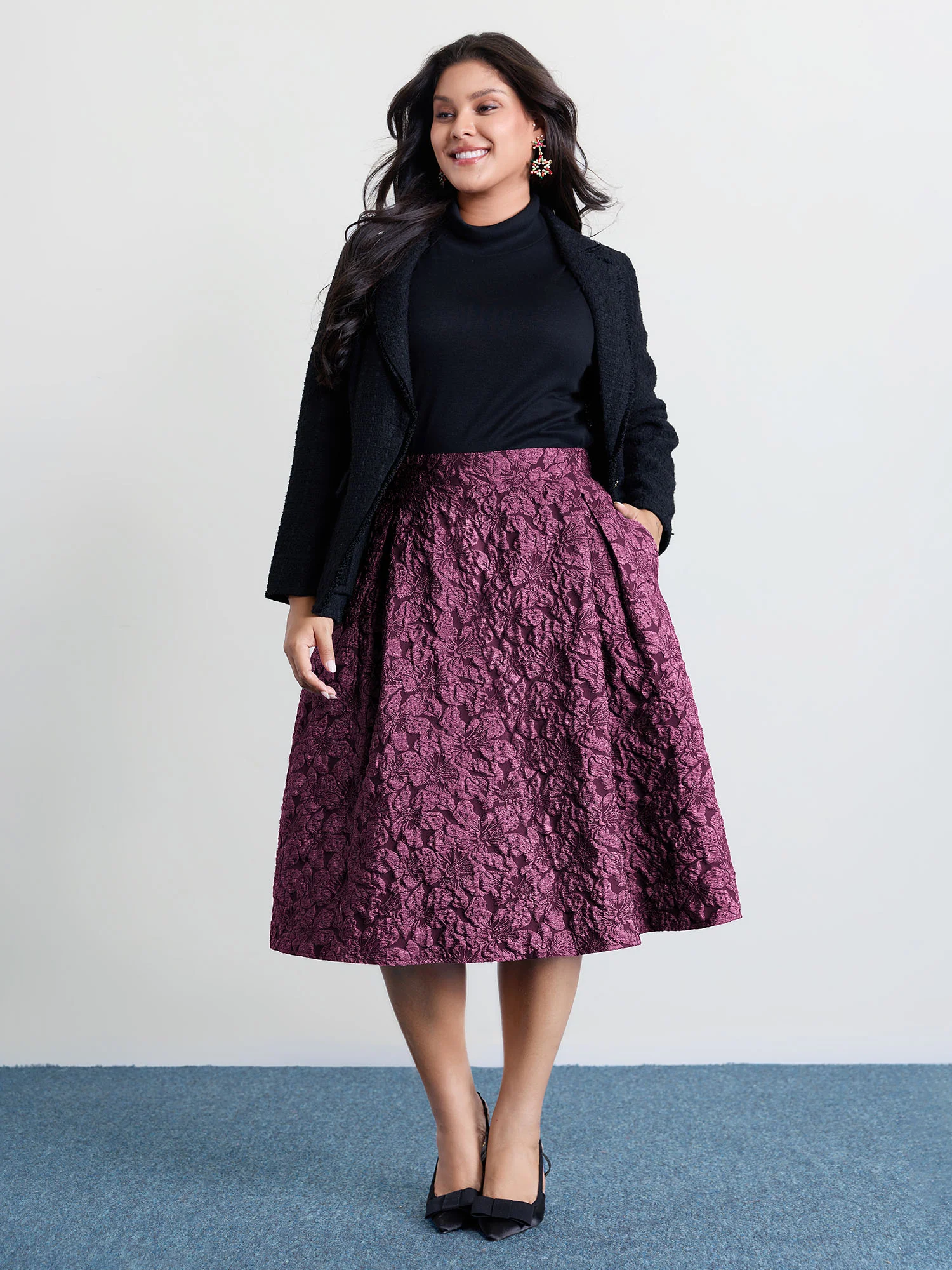 Floral Jacquard Pleated Midi Skirt - Image 14