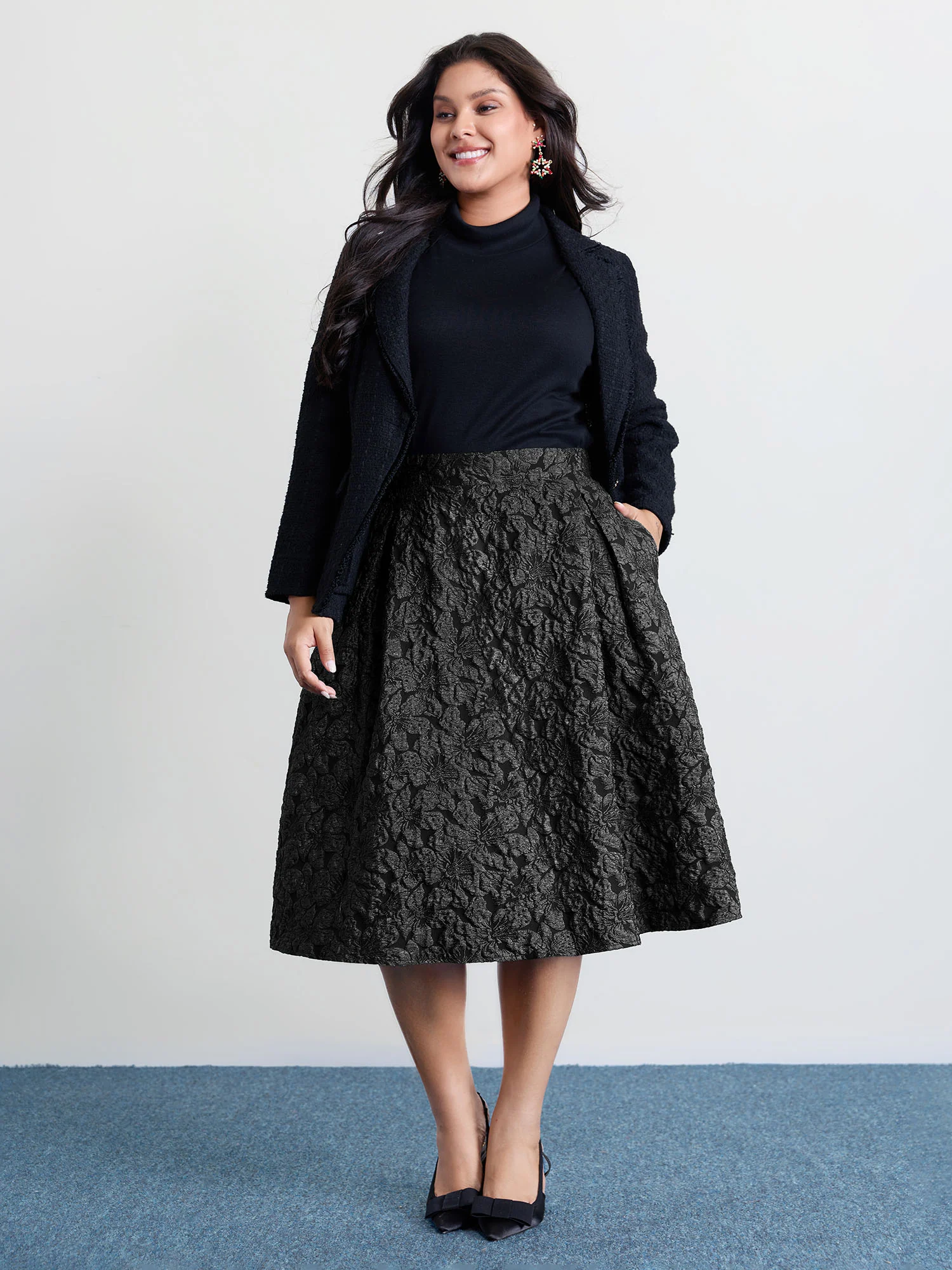 Floral Jacquard Pleated Midi Skirt - Image 9