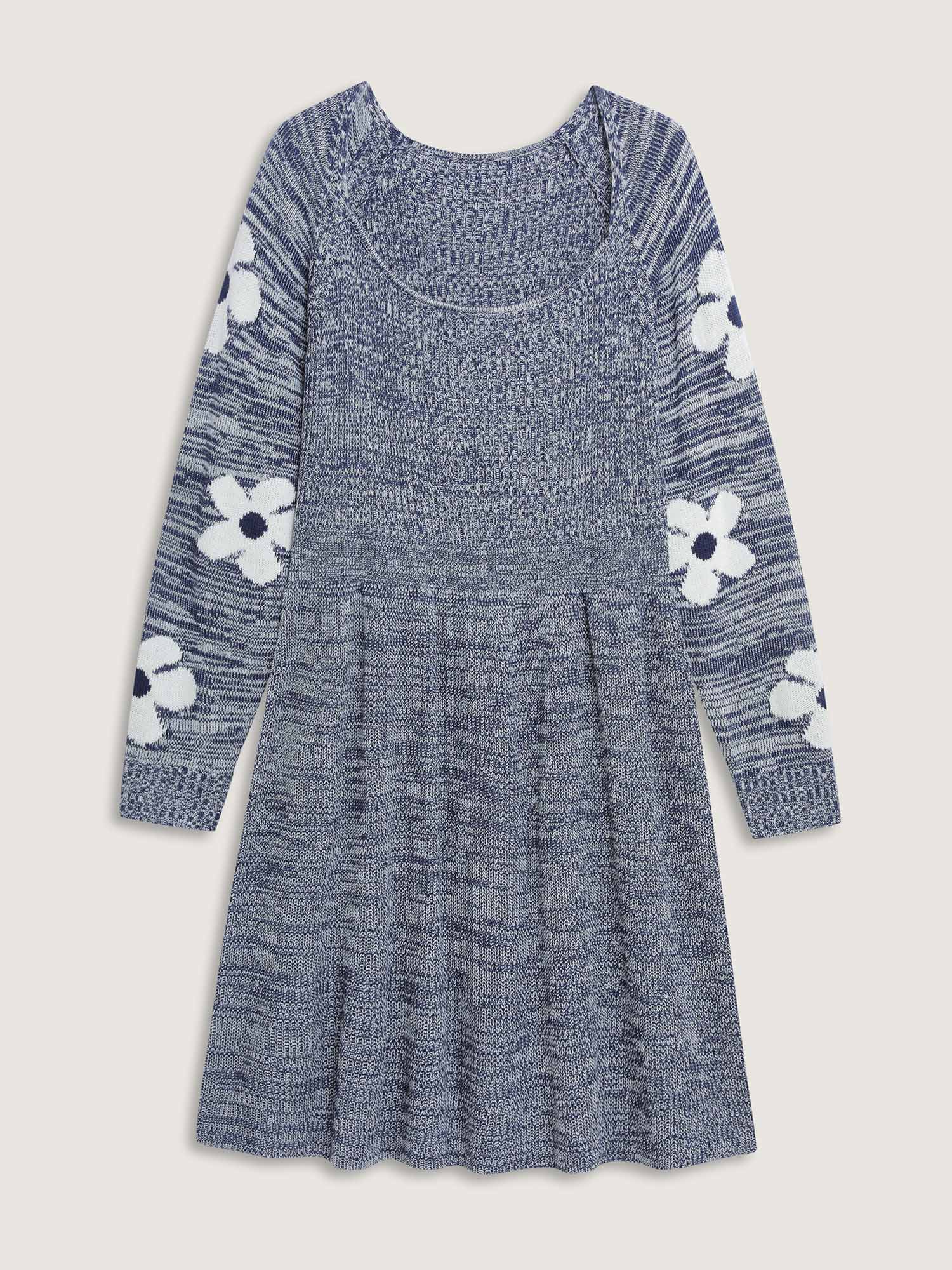 Floral Jacquard Print Mixed Yarn Knit Midi Dress - Image 5