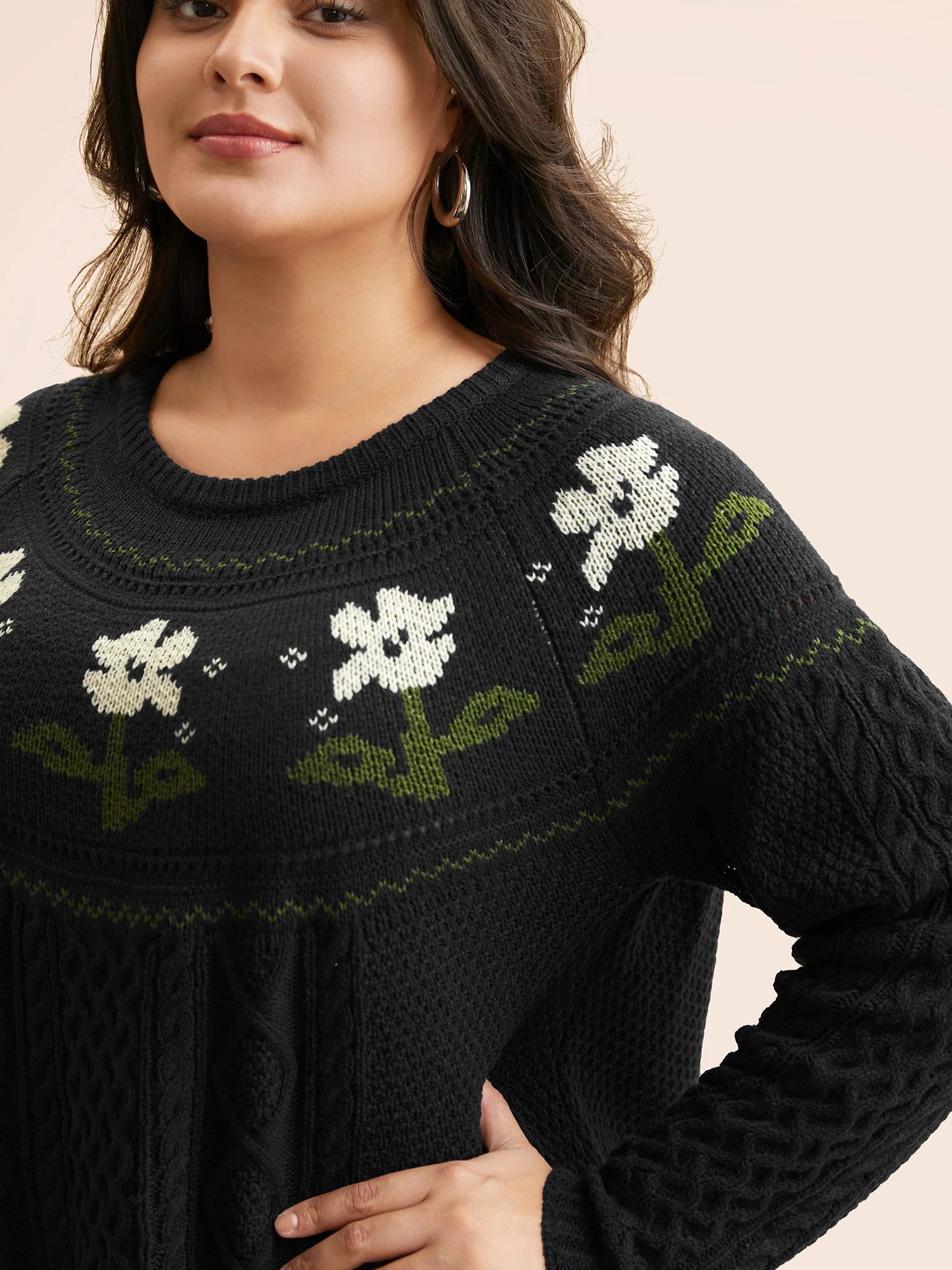 Floral Jacquard Raglan Sleeve Pullover - Image 13