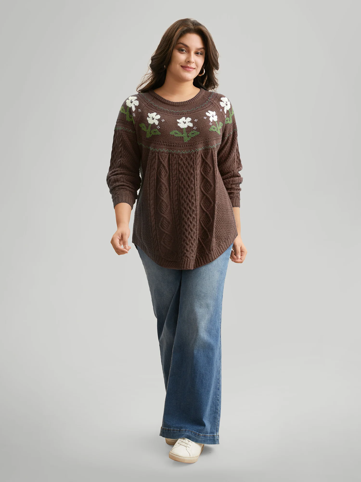 Floral Jacquard Raglan Sleeve Pullover - Image 15