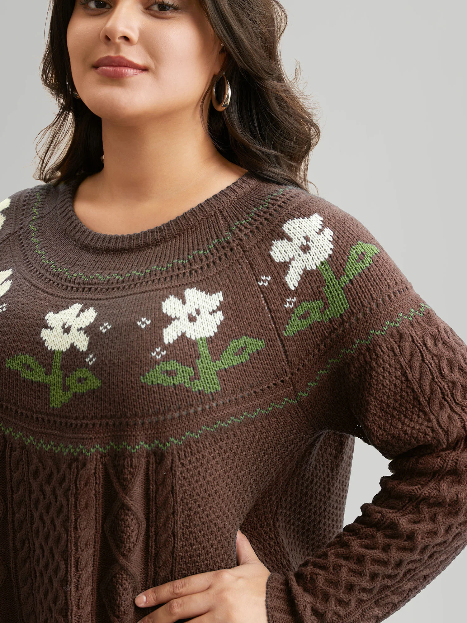 Floral Jacquard Raglan Sleeve Pullover - Image 16