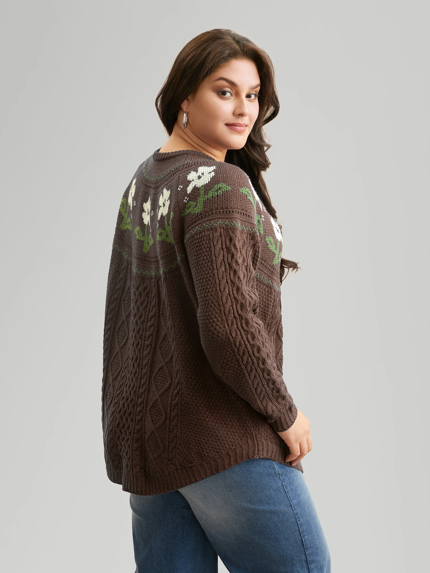 Floral Jacquard Raglan Sleeve Pullover - Image 18
