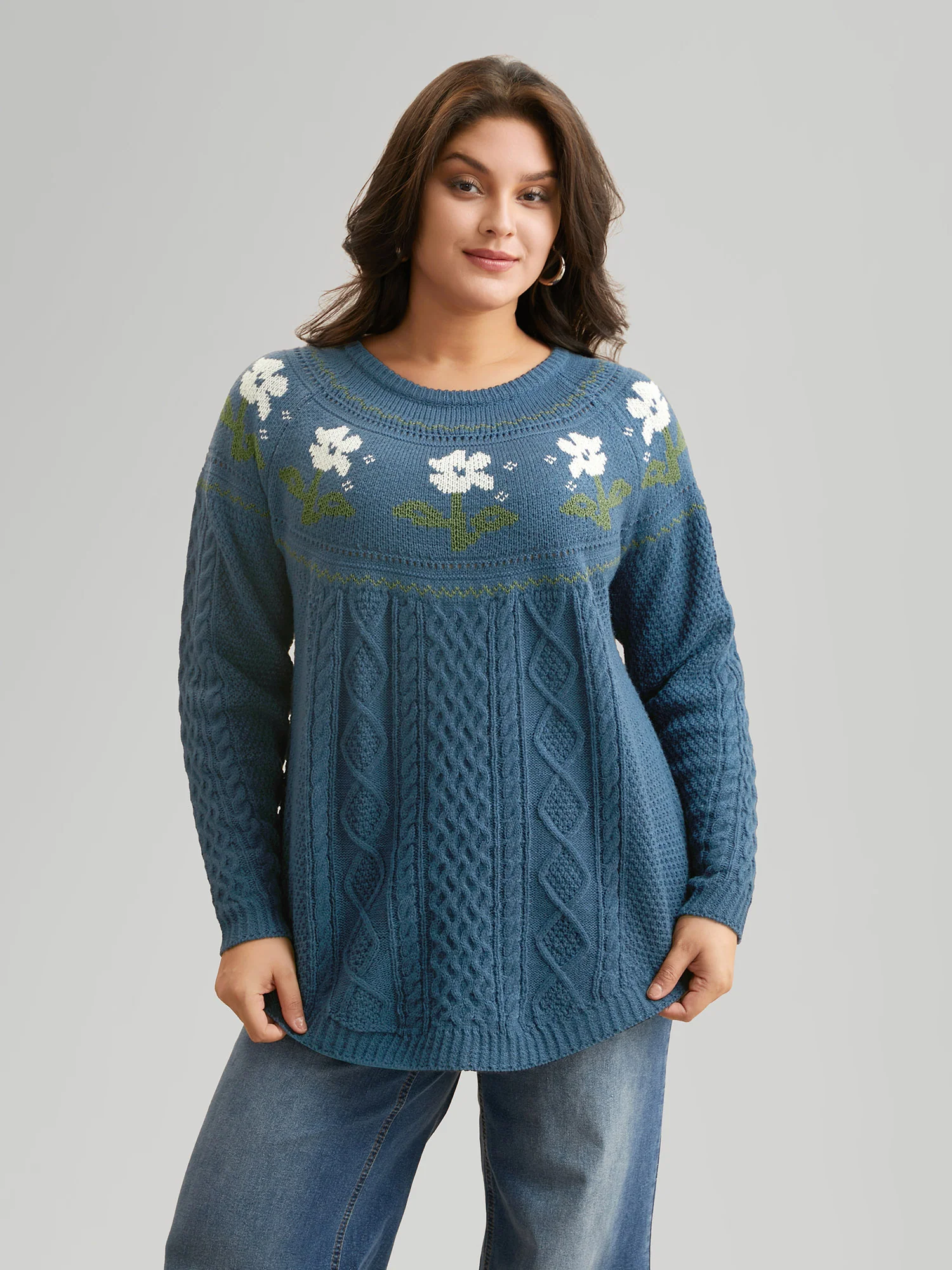Floral Jacquard Raglan Sleeve Pullover - Image 19