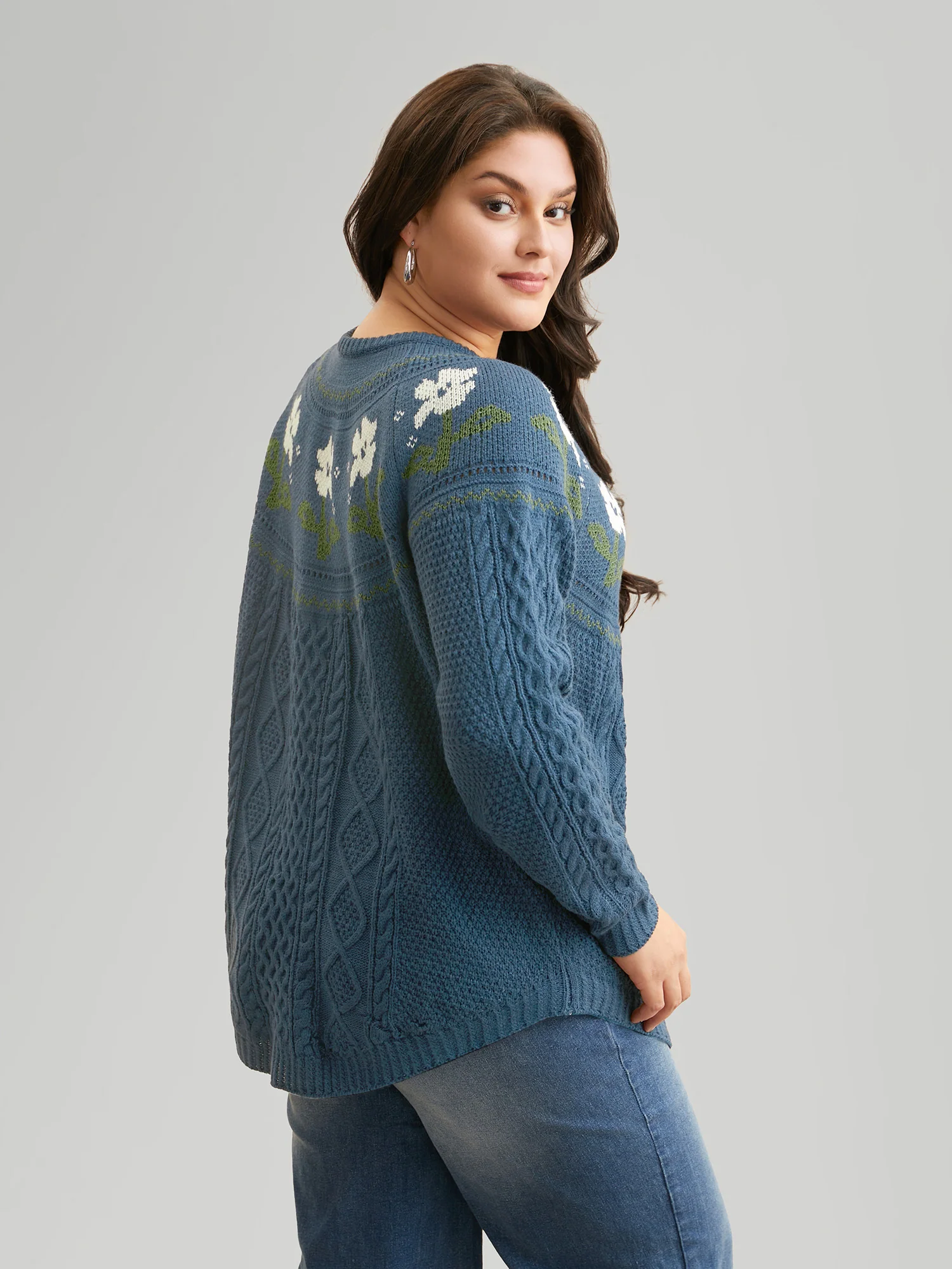 Floral Jacquard Raglan Sleeve Pullover - Image 20