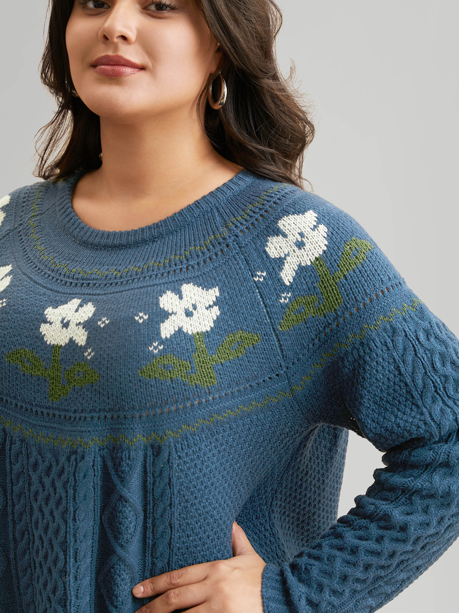 Floral Jacquard Raglan Sleeve Pullover - Image 23