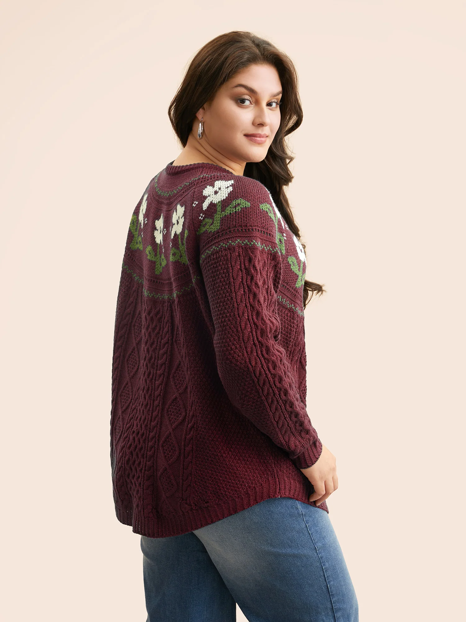 Floral Jacquard Raglan Sleeve Pullover - Image 25