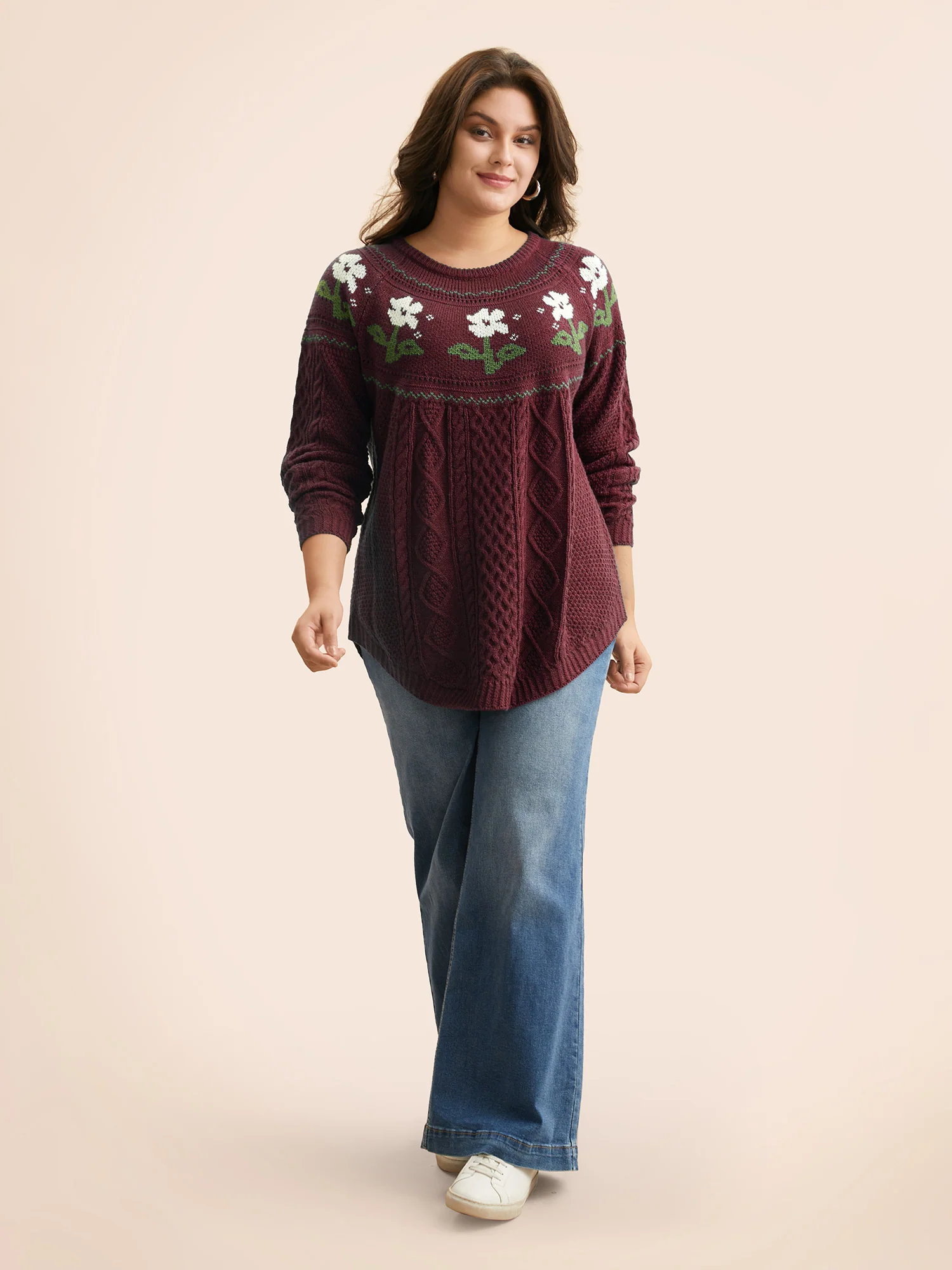 Floral Jacquard Raglan Sleeve Pullover - Image 27